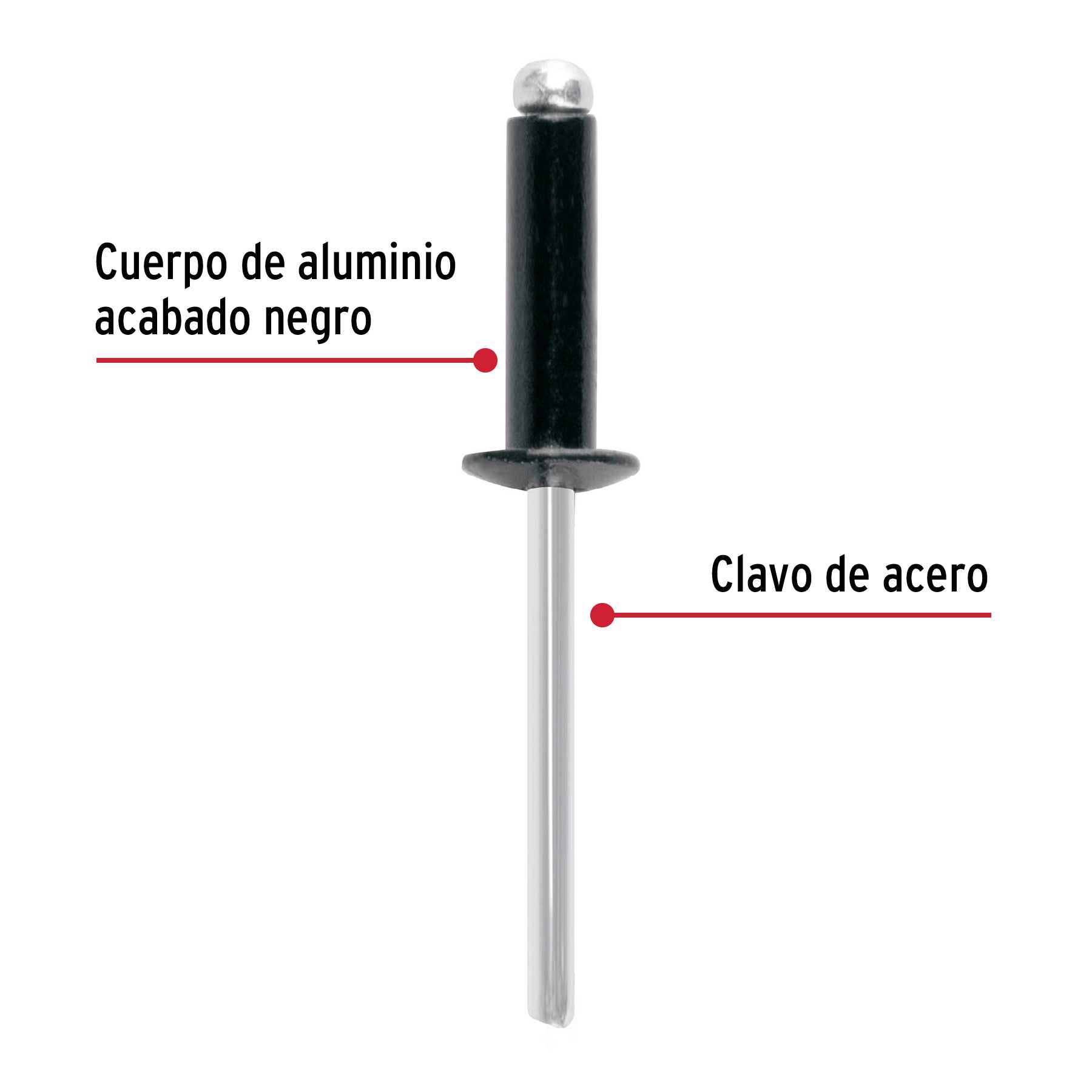 Bolsa c/50 remaches 3/16"x3/8" negros de aluminio, ala 3/8"