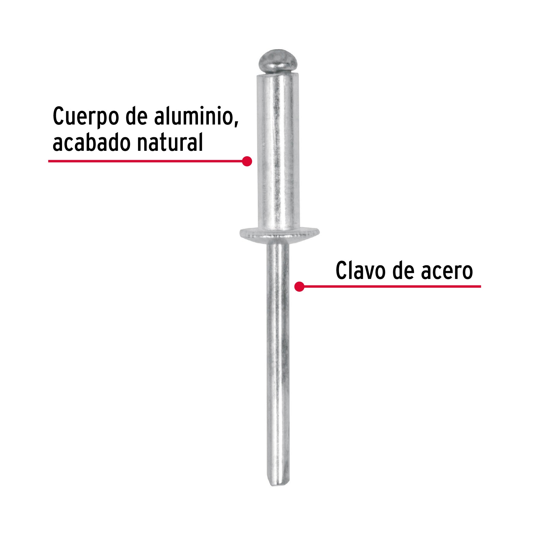Bolsa con 50 remaches 3/16" x 3/8" de aluminio, ala 3/8"