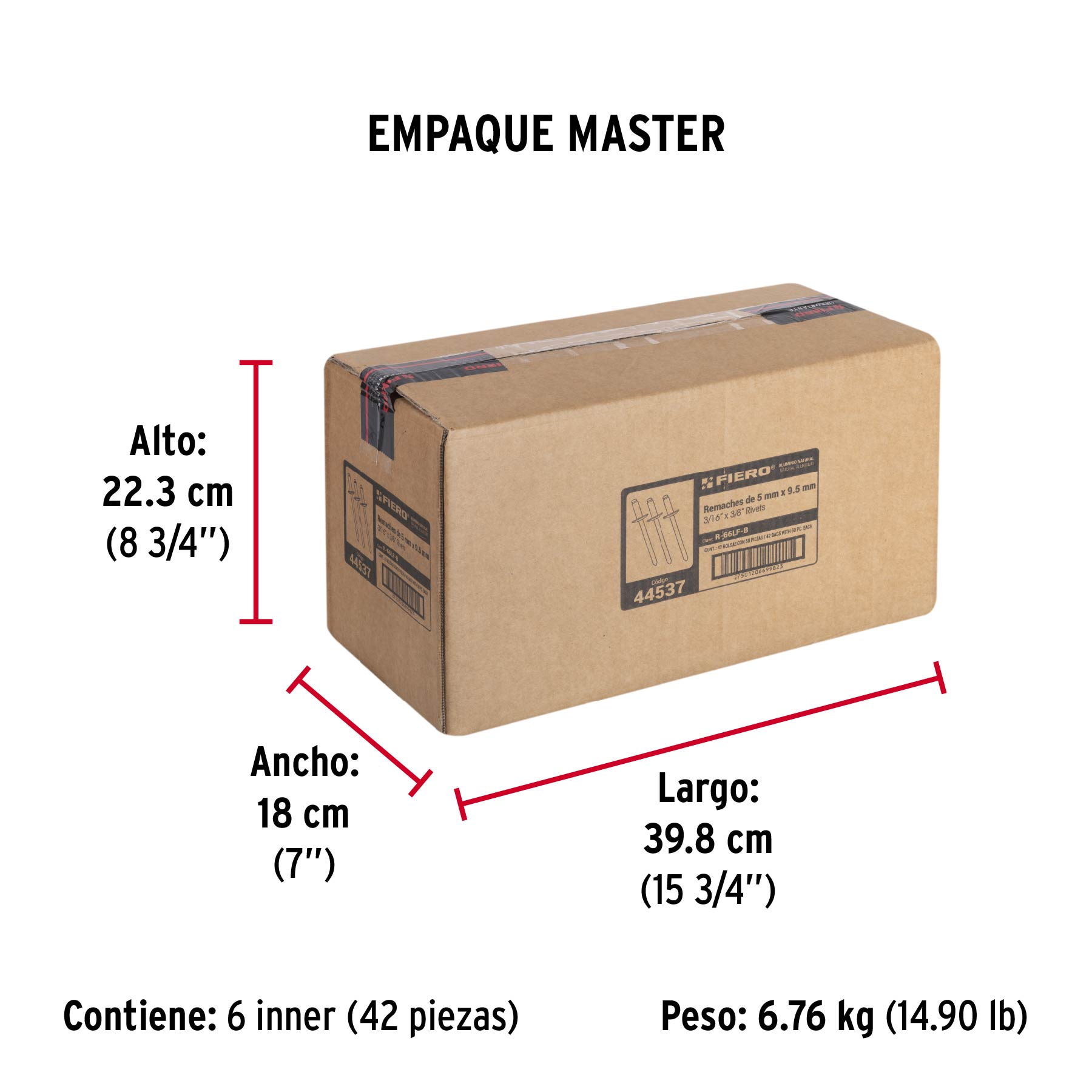 Bolsa con 50 remaches 3/16" x 3/8" de aluminio, ala 17/32" - Empaque
