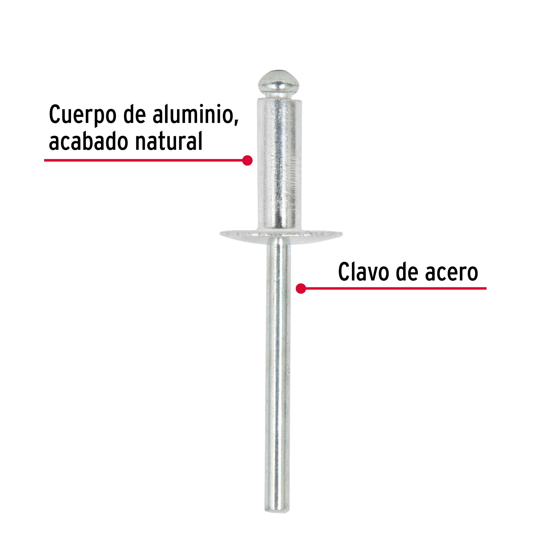 Bolsa con 50 remaches 3/16" x 3/8" de aluminio, ala 17/32"