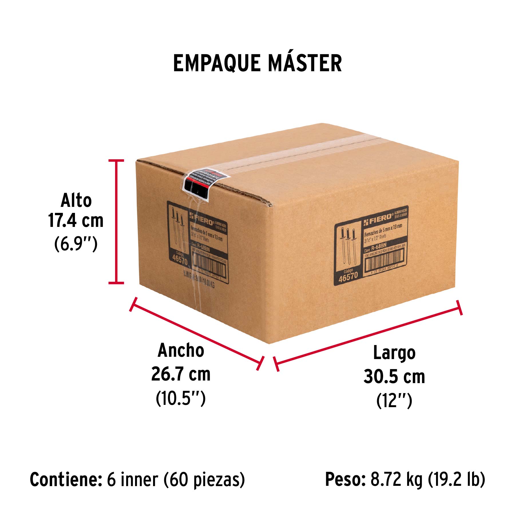 Bolsa c/50 remaches 3/16"x1/2" negros de aluminio, ala 3/8" - Empaque