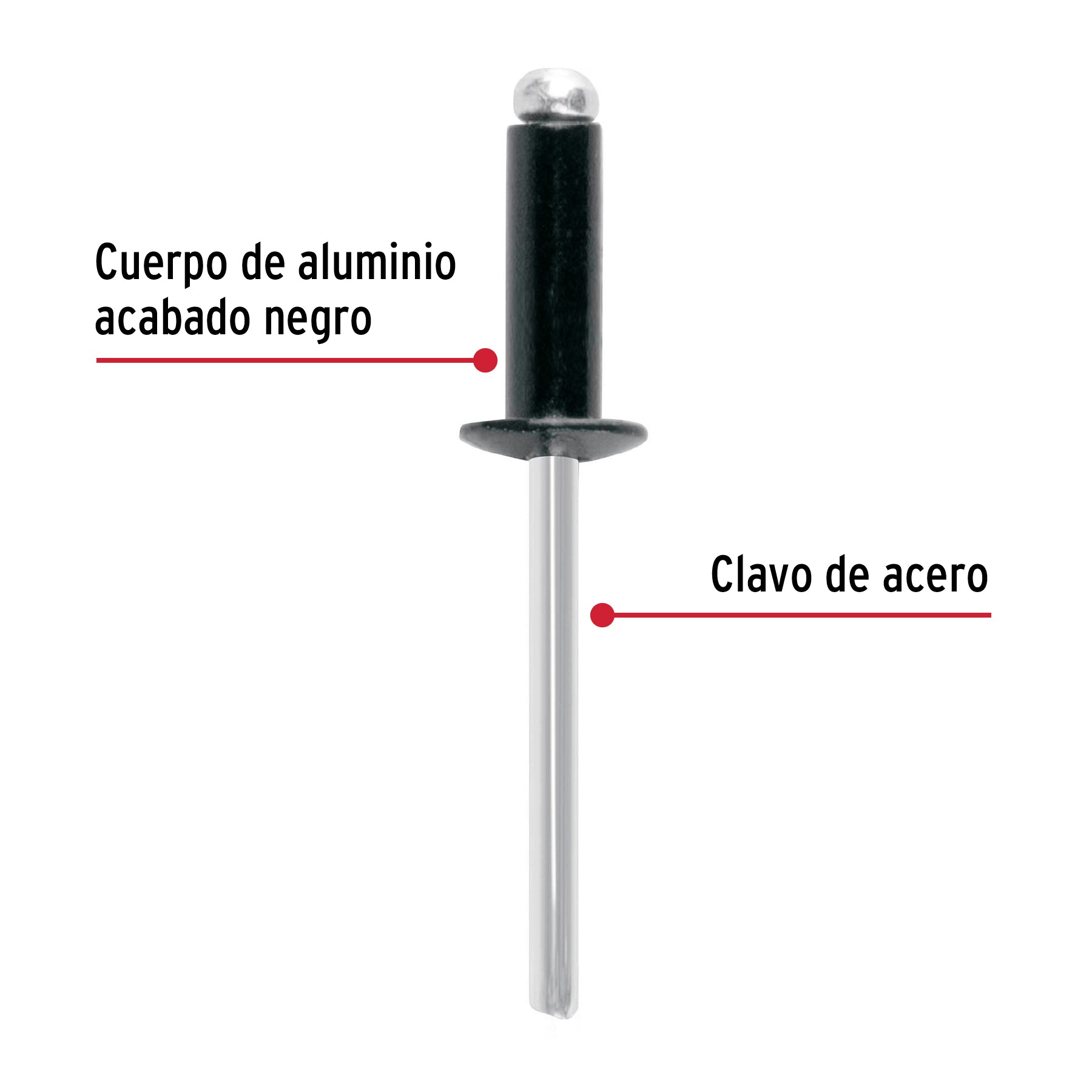 Bolsa c/50 remaches 3/16"x1/2" negros de aluminio, ala 3/8"