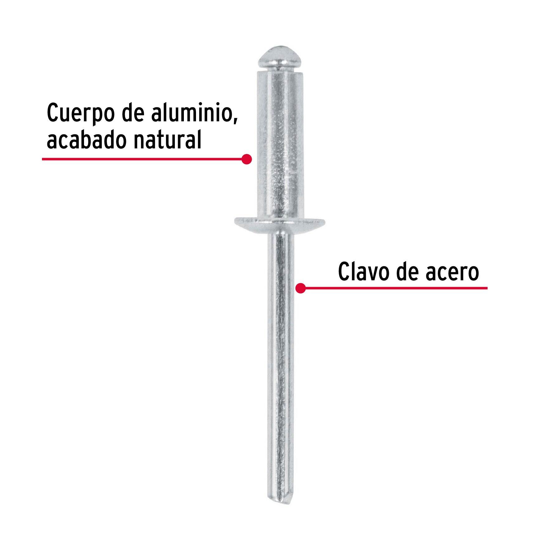 Bolsa con 50 remaches 3/16" x 1/2" de aluminio, ala 3/8"