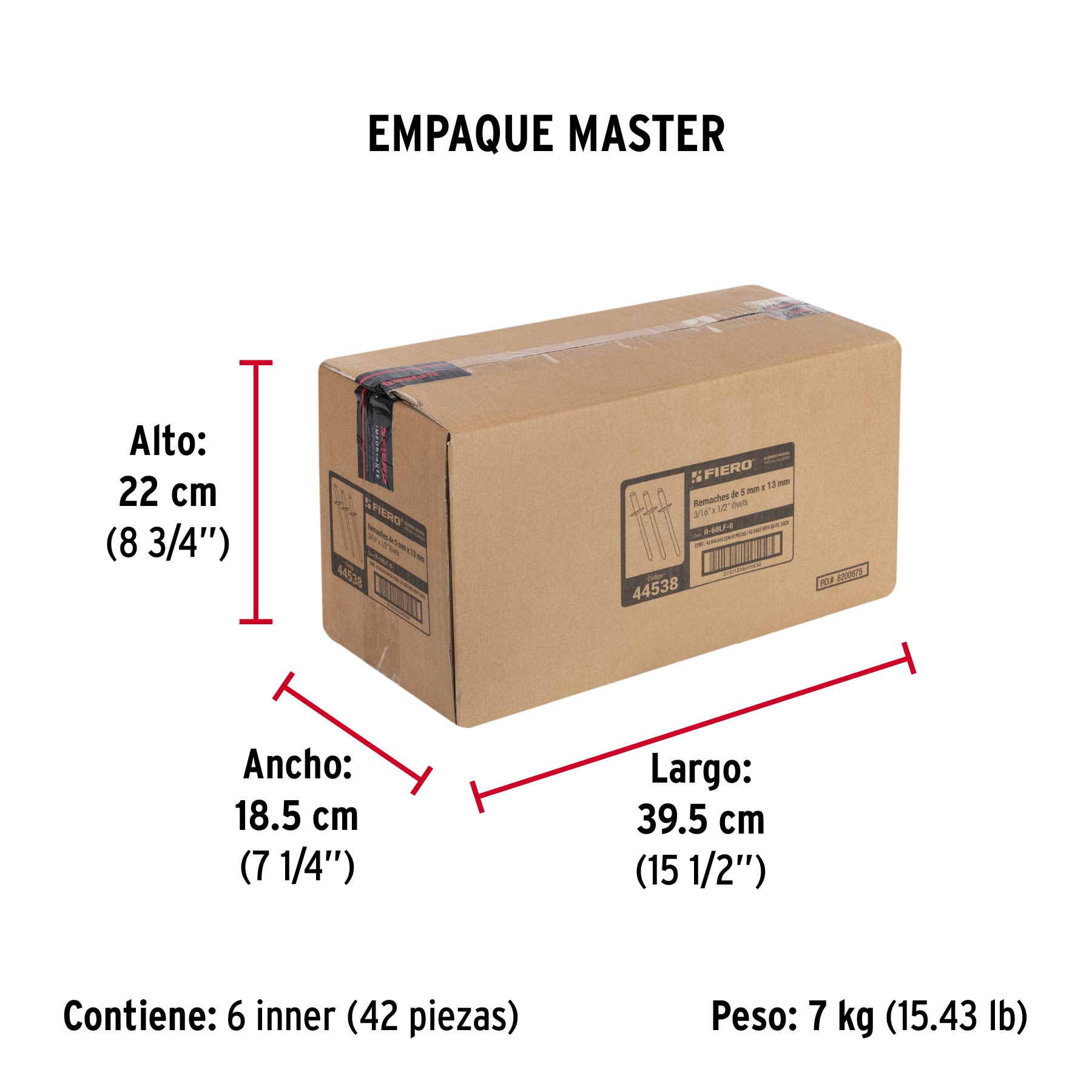 Bolsa con 50 remaches 3/16" x 1/2" de aluminio, ala 17/32" - Empaque