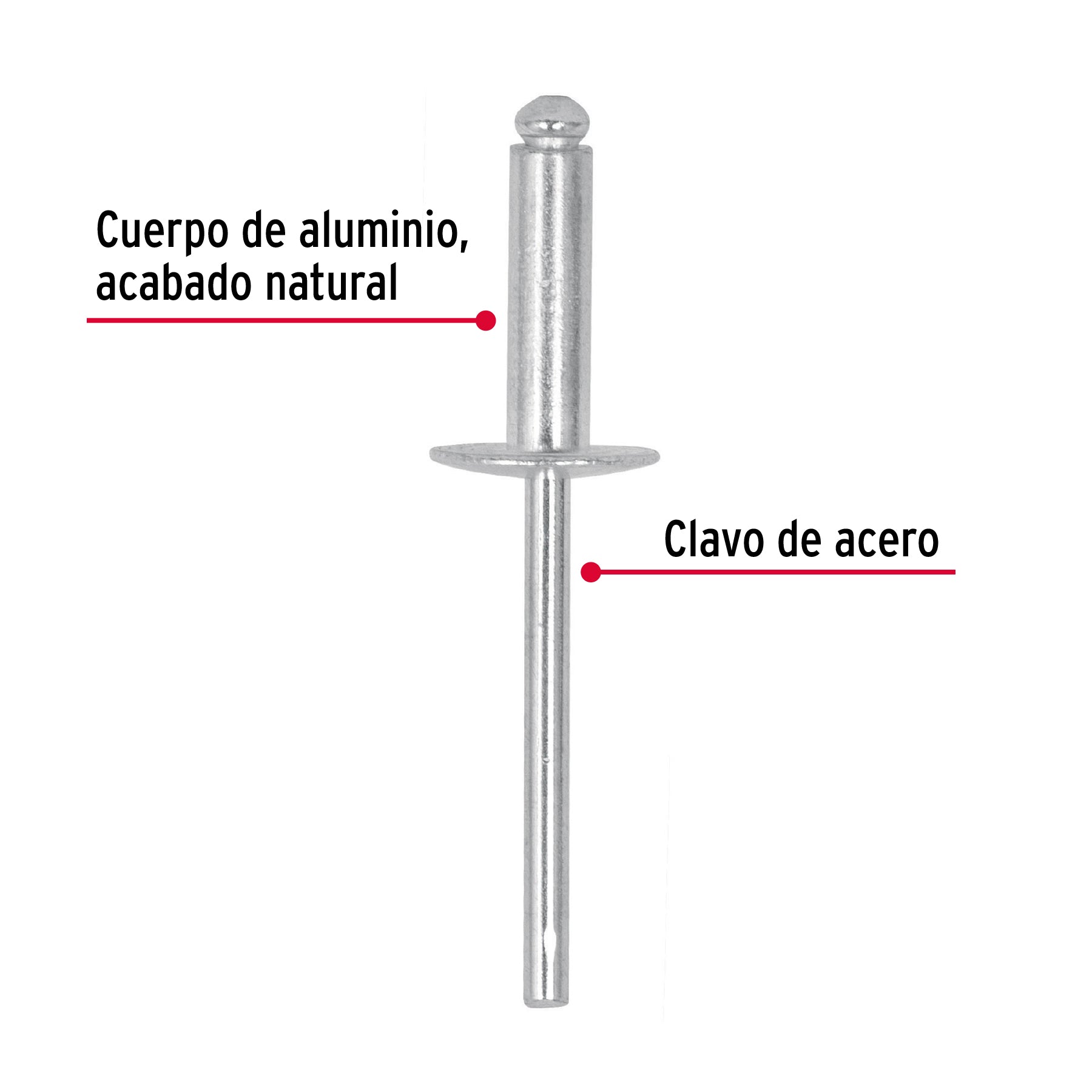 Bolsa con 50 remaches 3/16" x 1/2" de aluminio, ala 17/32"