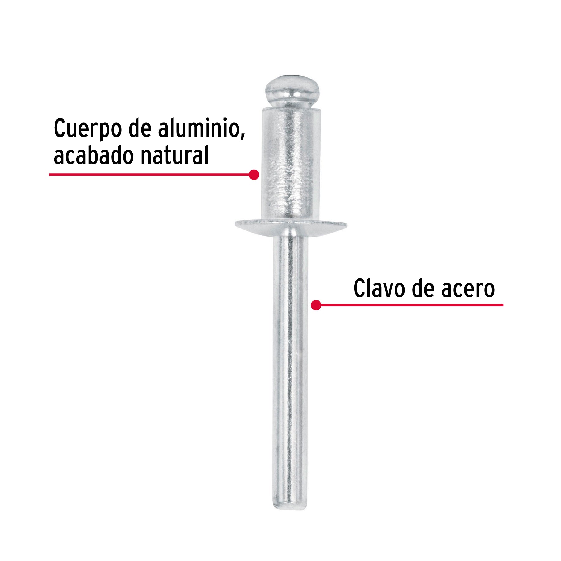 Bolsa con 50 remaches de 1/4" x 1/4" de aluminio, ala 1/2"