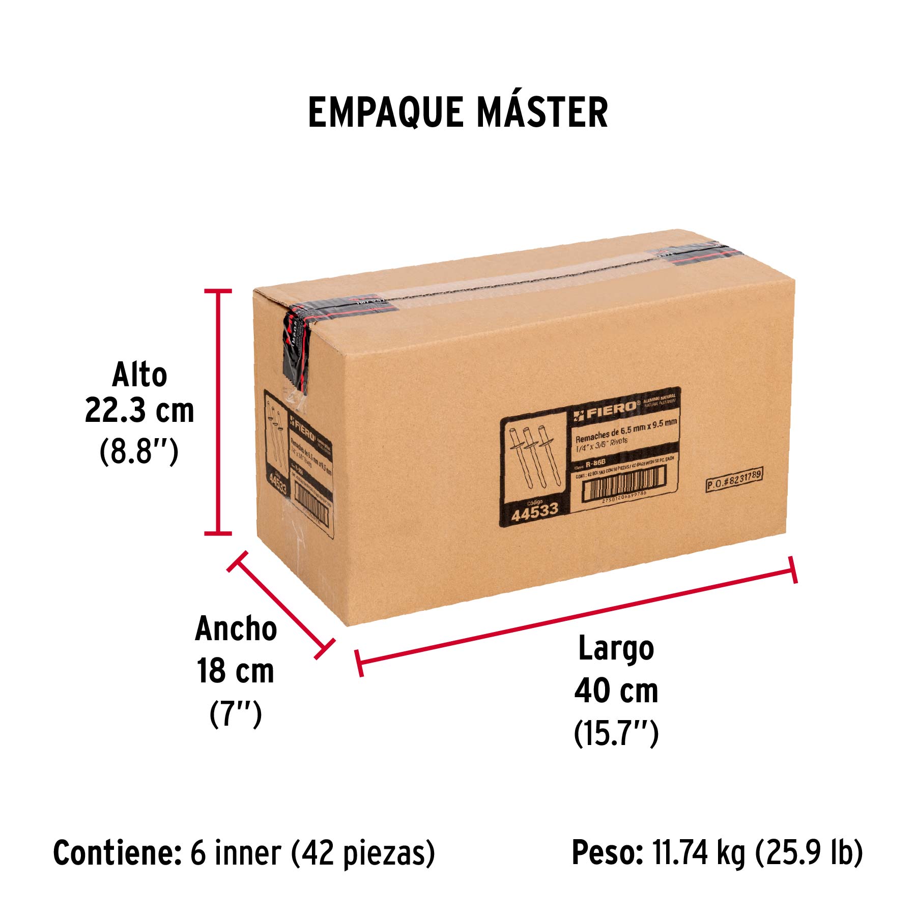 Bolsa con 50 remaches de 1/4" x 3/8" de aluminio, ala 1/2" - Empaque