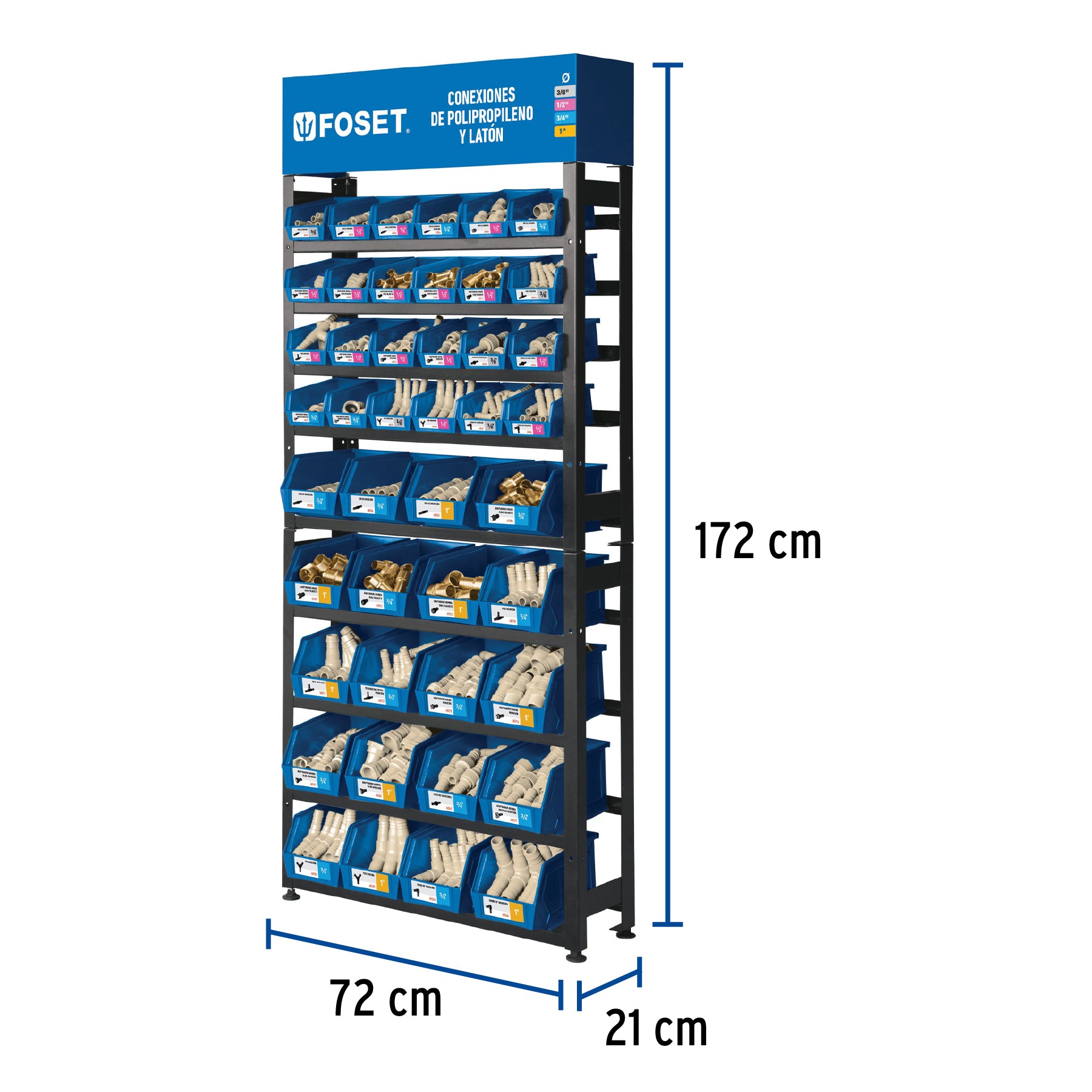 Rack con conexiones para manguera de PP, FOSET