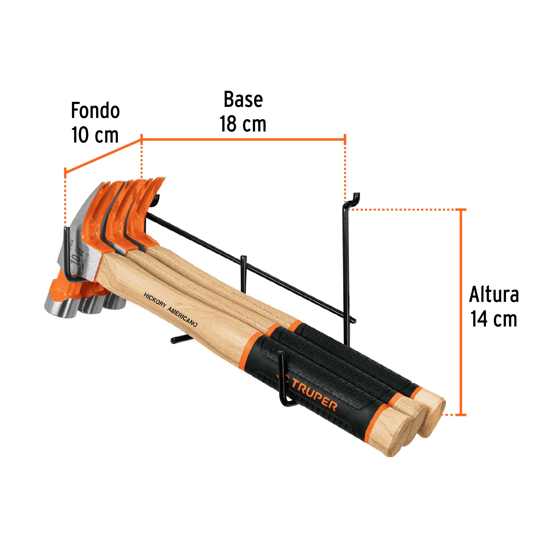 Rack para 3 martillos pulidos, uña curva, TRUPER