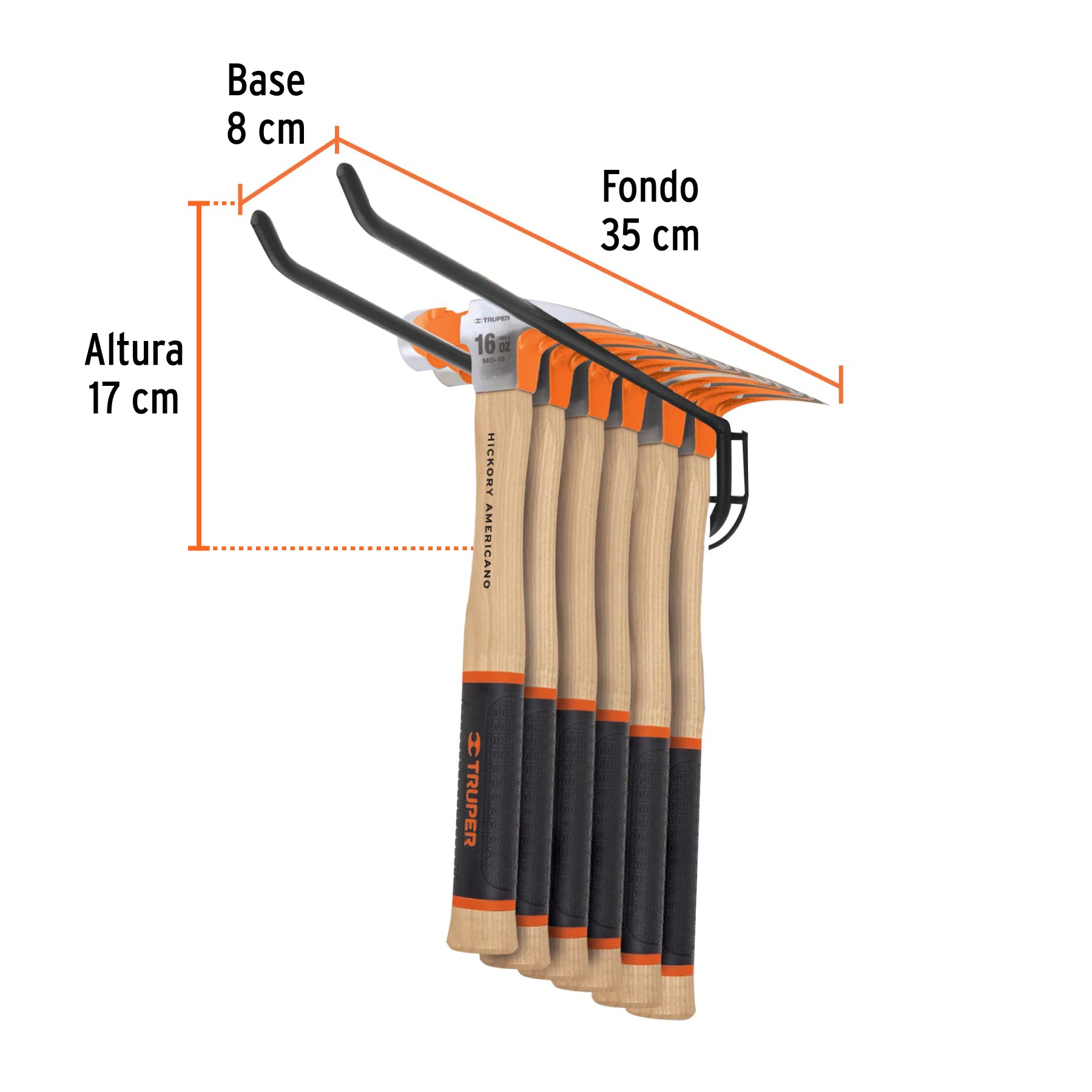 Rack para 6 martillos pulidos, uña curva, TRUPER