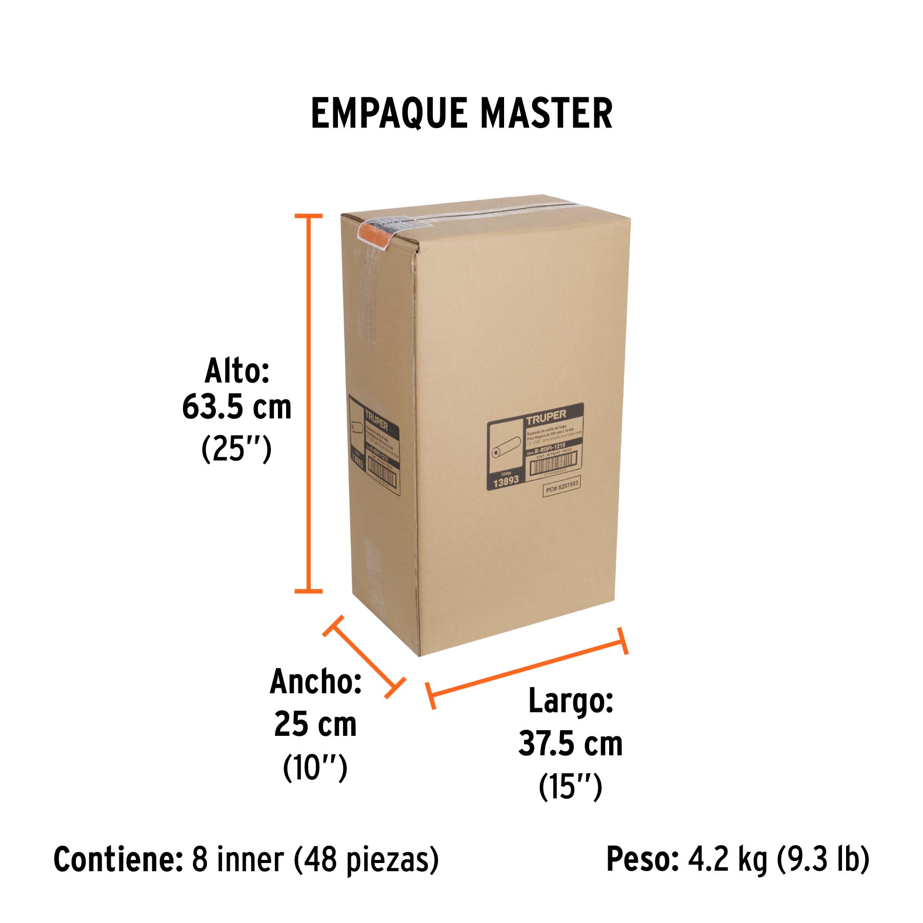 Felpa para rodillo 12x5/8" superficies poco rugosas, TRUPER - Empaque