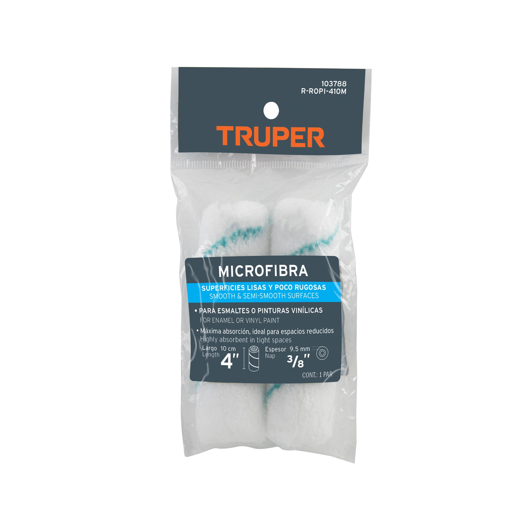 Bolsa c/2 felpas p/mini rodillo de microfibra 4"x3/8",TRUPER