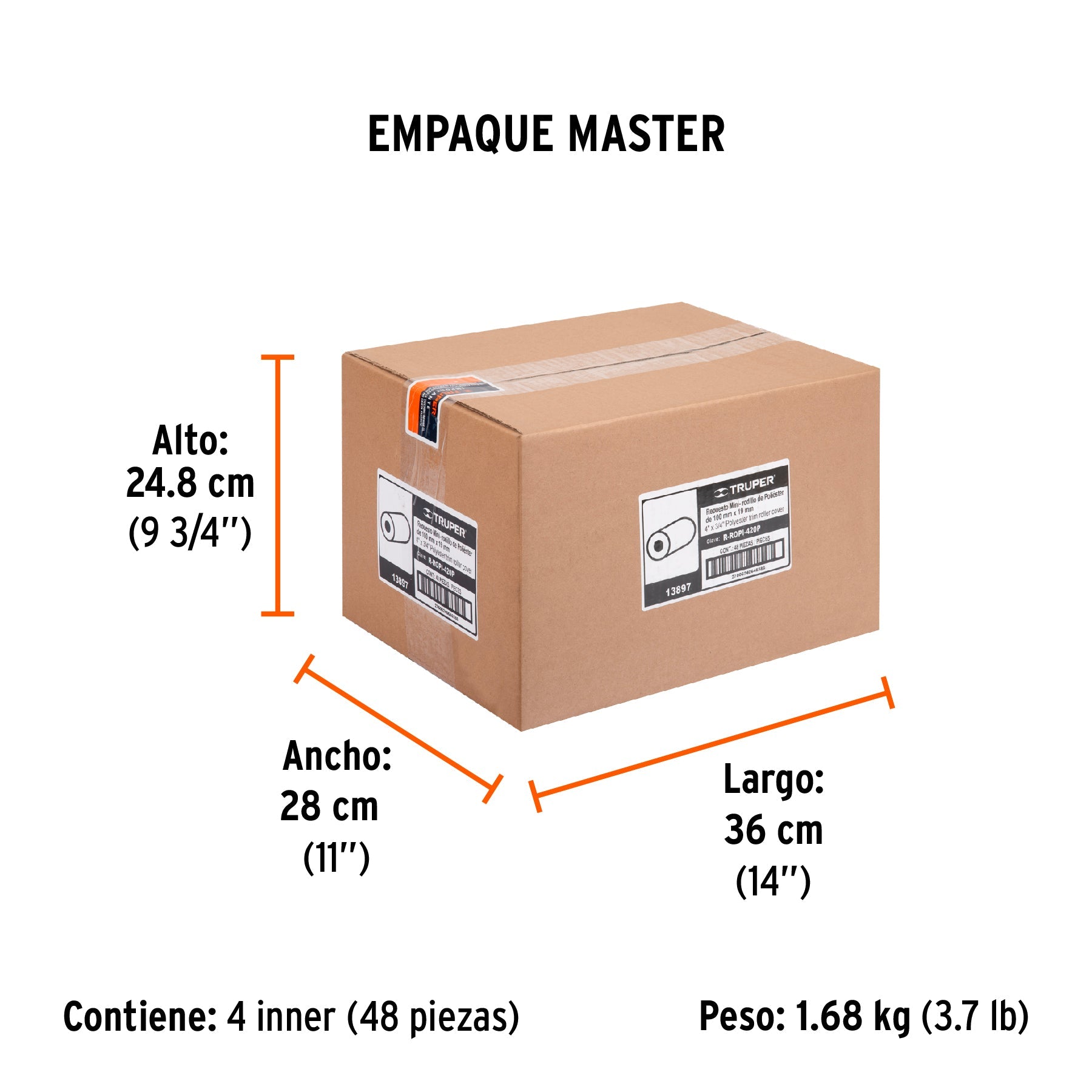 Bolsa c/1 felpa para mini rodillo poliéster 4"x3/4", TRUPER - Empaque