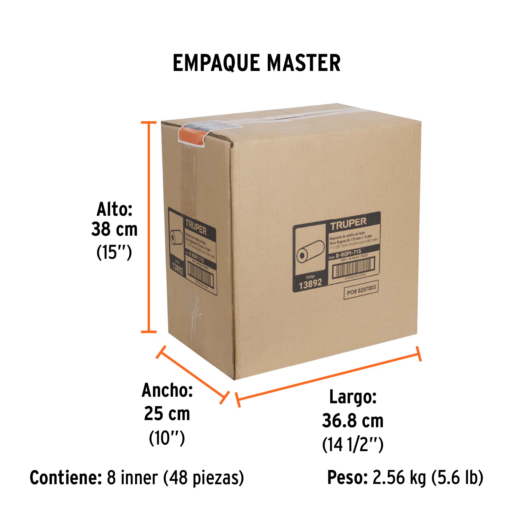 Felpa para rodillo 7 x 5/8" superficies poco rugosas, TRUPER - Empaque