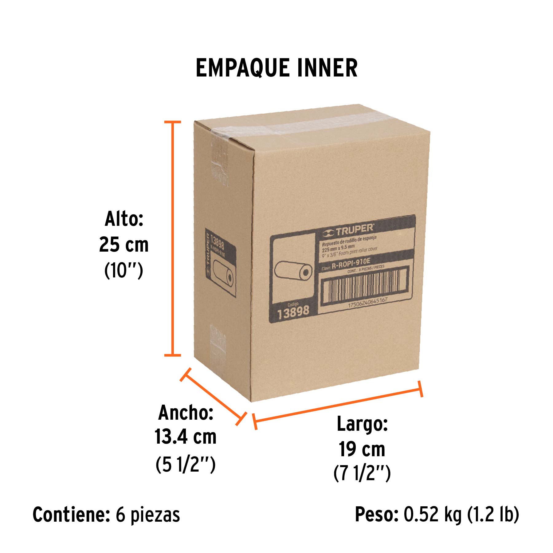 Felpa para rodillo 9 x 3/8" de esponja, superficies lisas - Empaque