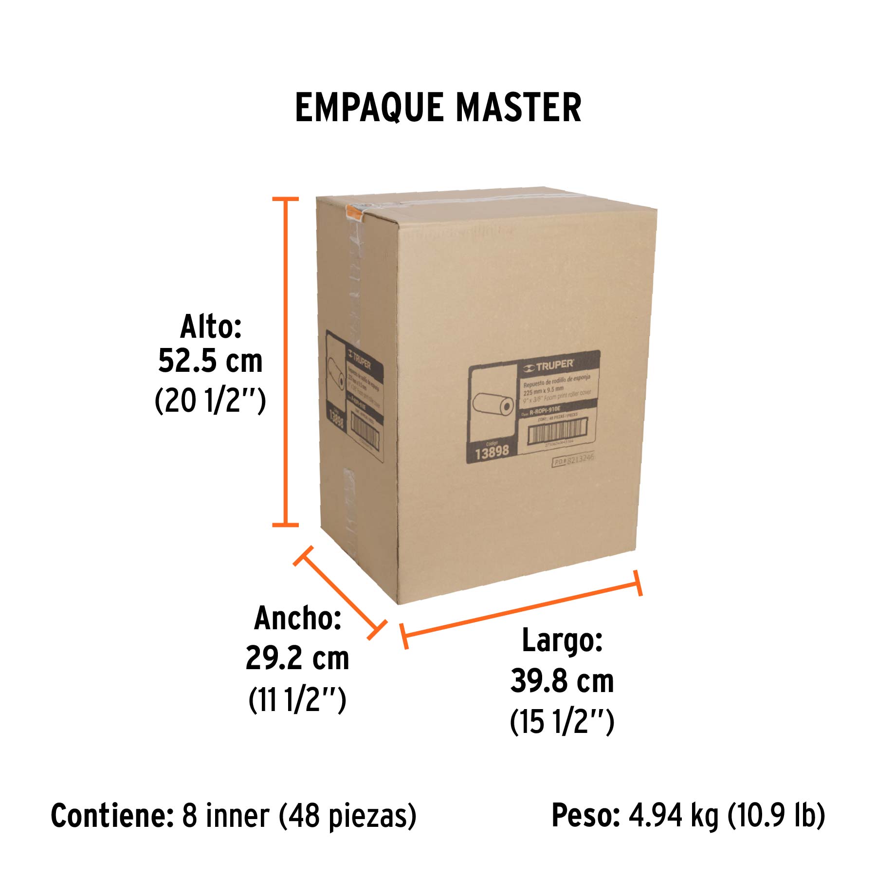 Felpa para rodillo 9 x 3/8" de esponja, superficies lisas - Empaque
