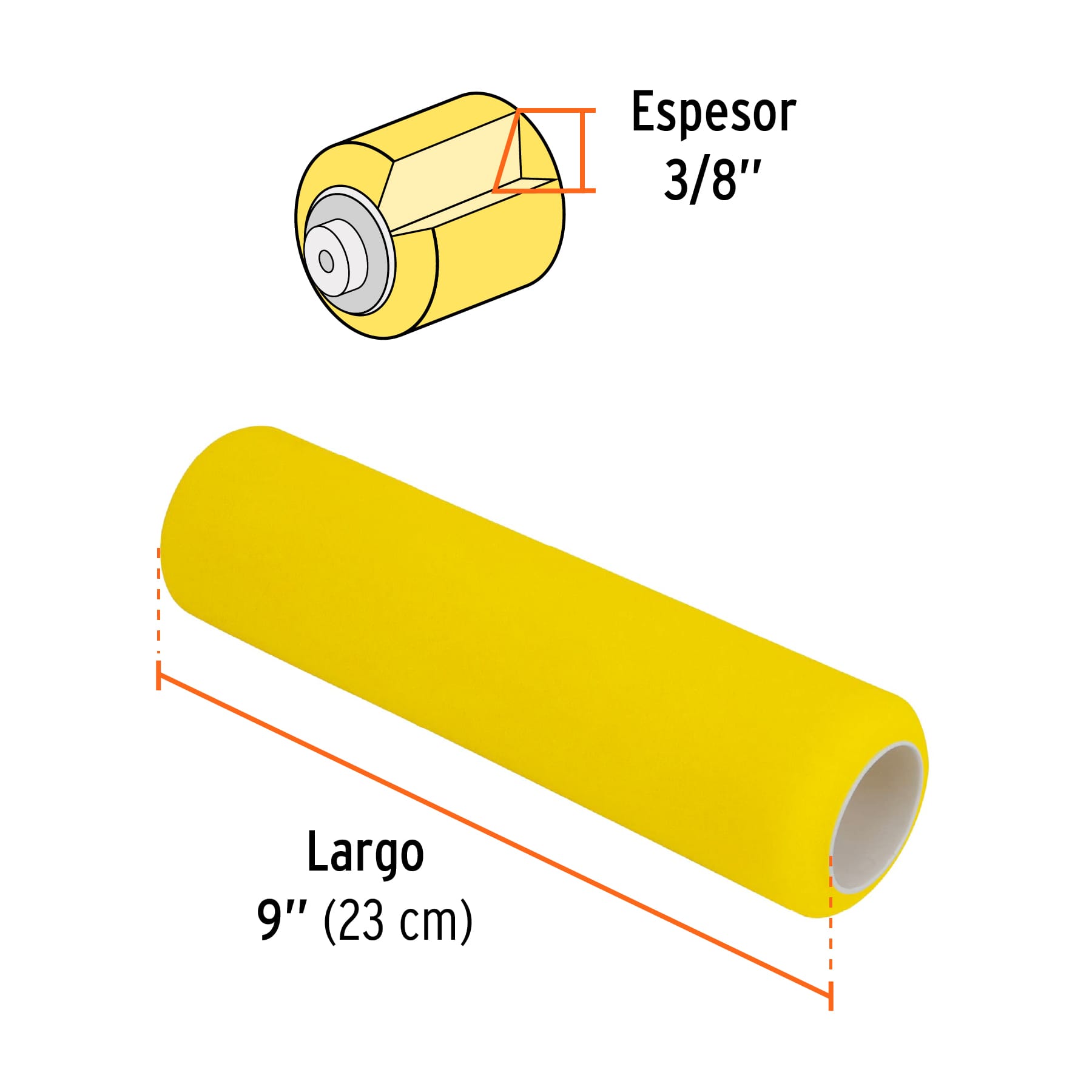 Felpa para rodillo 9 x 3/8" de esponja, superficies lisas