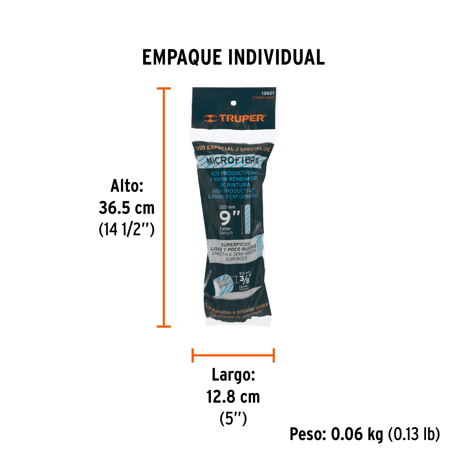 Felpa para rodillo 9x3/8" microfibra, superficie poco rugosa - Empaque