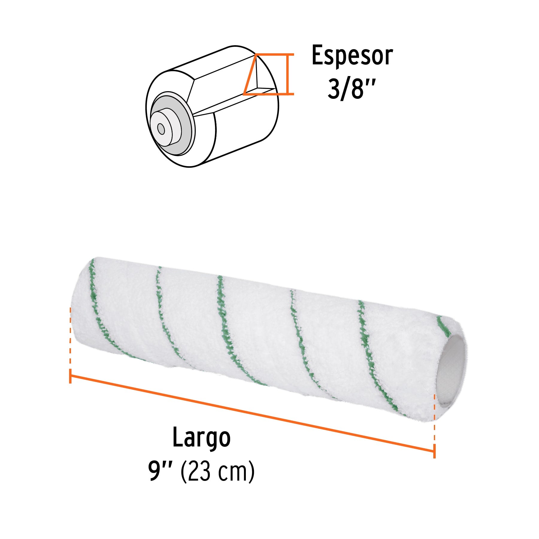 Felpa para rodillo 9x3/8" microfibra, superficie poco rugosa