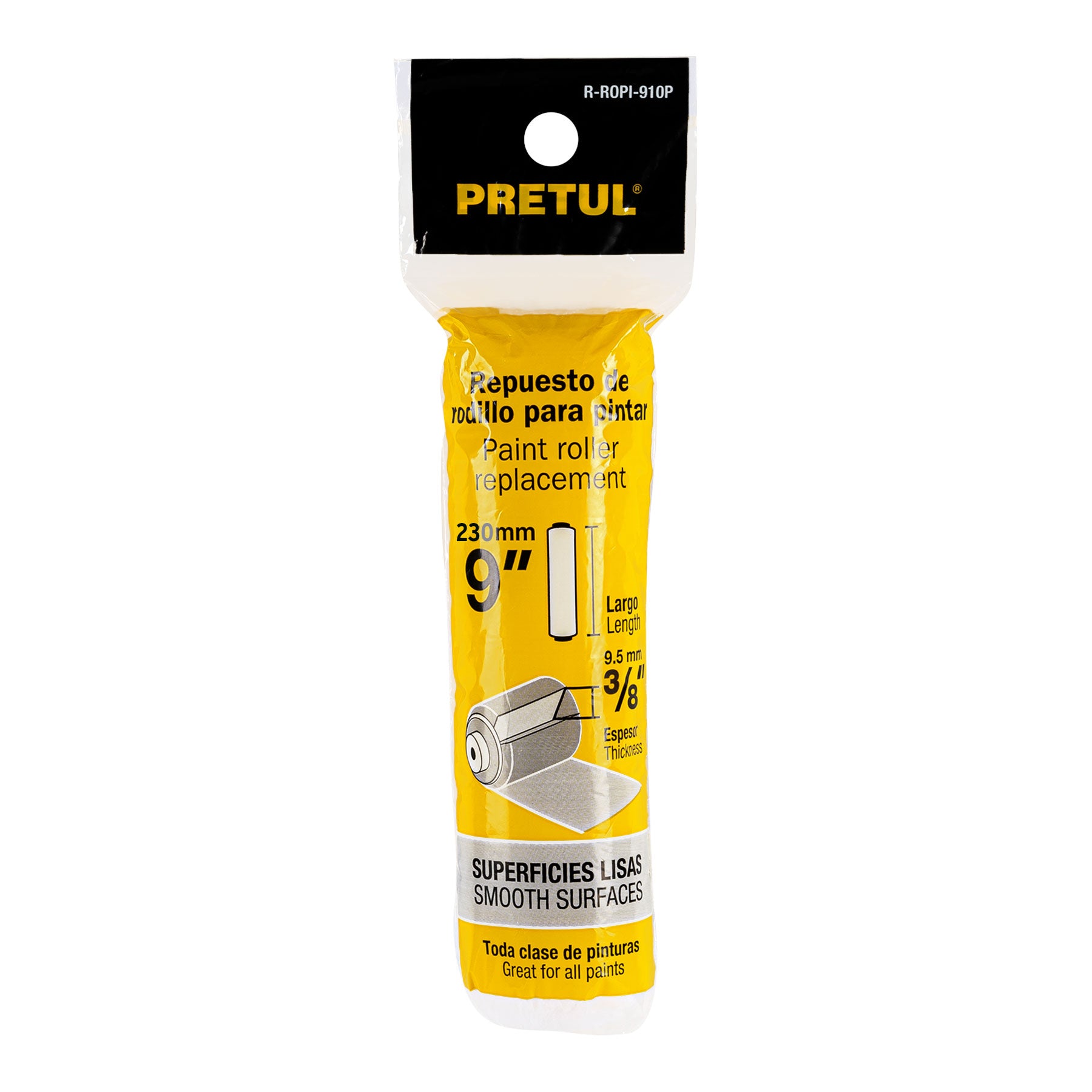Felpa para rodillo 9 x 3/8" superficies lisas, PRETUL