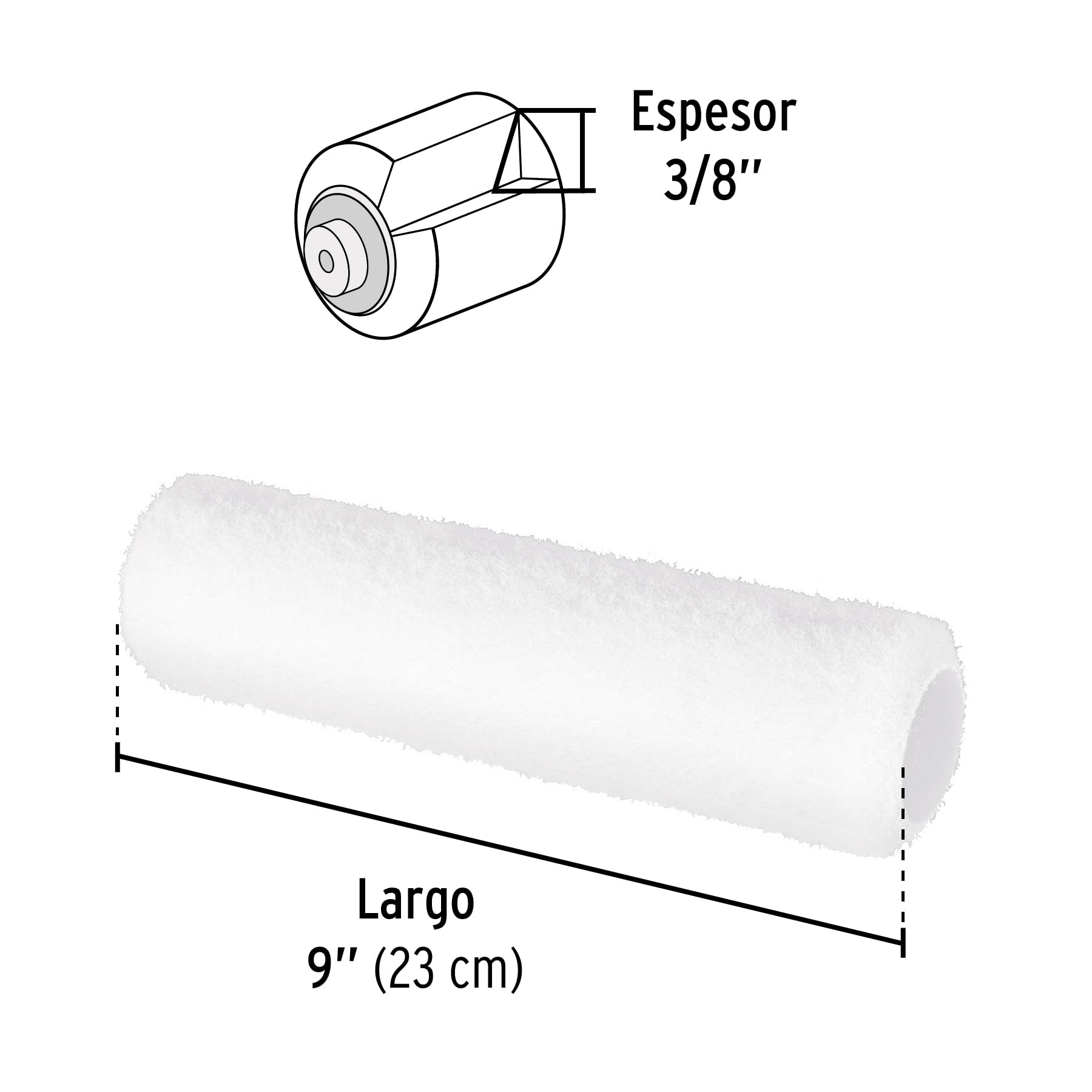 Felpa para rodillo 9 x 3/8" superficies lisas, PRETUL