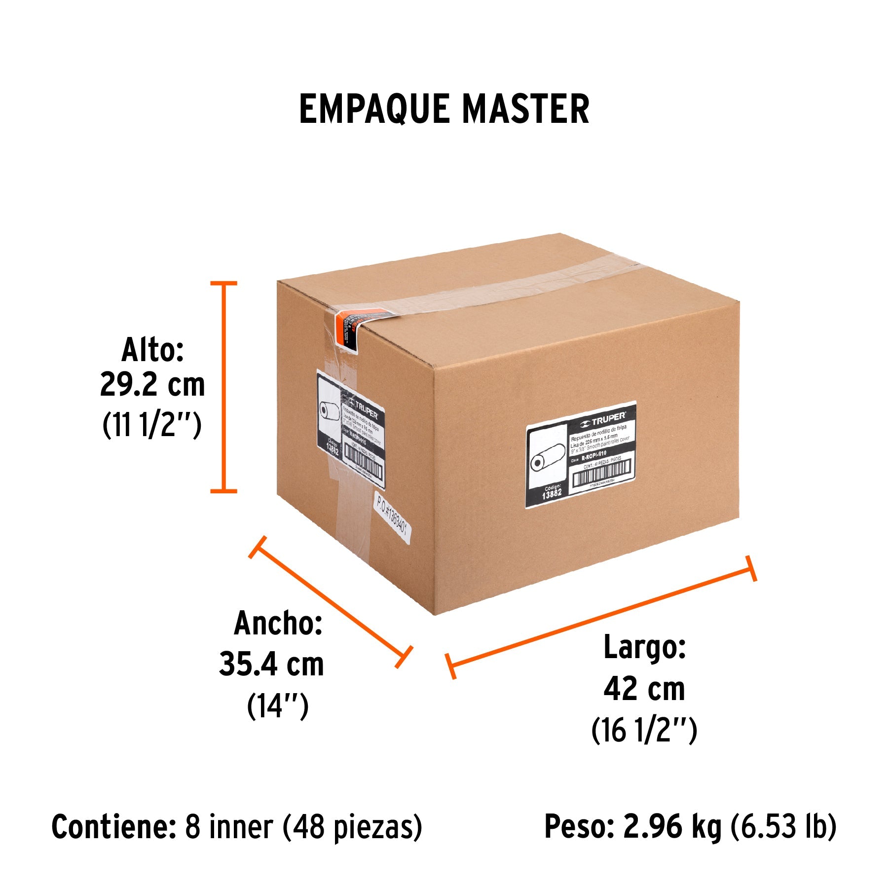 Felpa para rodillo 9 x 3/8" superficies lisas, TRUPER - Empaque