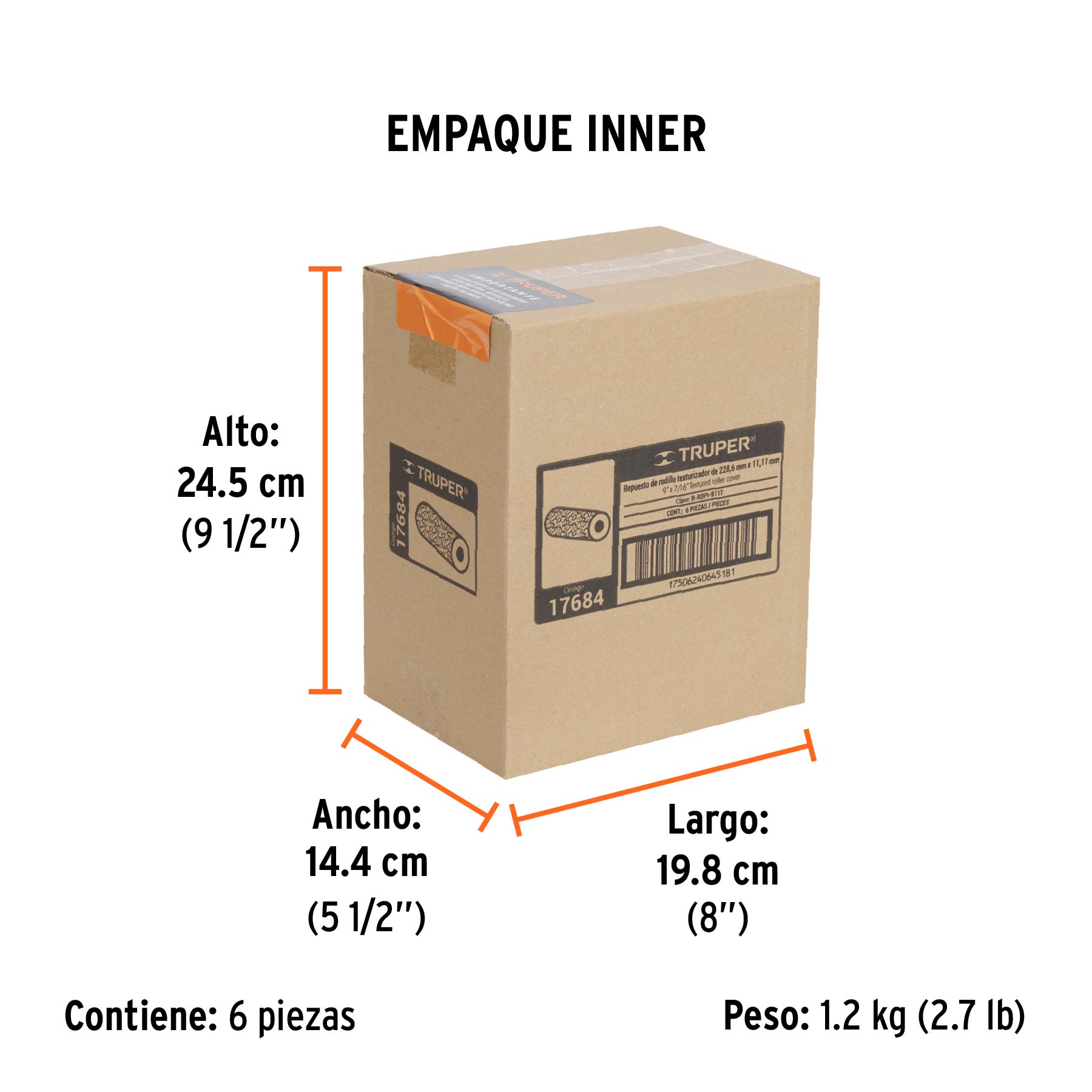 Felpa para rodillo 9 x 7/16" de PVC, acabados texturizados - Empaque