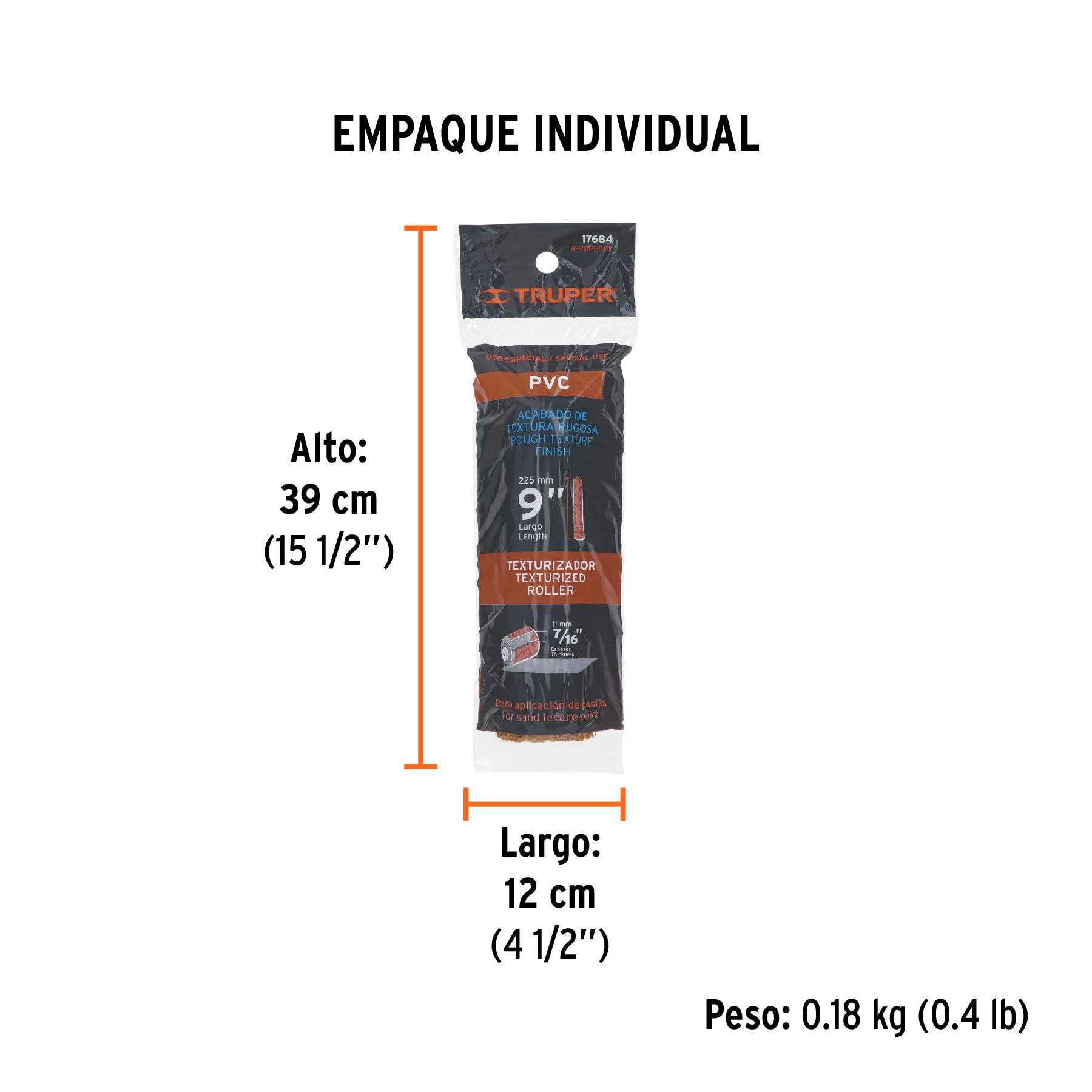 Felpa para rodillo 9 x 7/16" de PVC, acabados texturizados - Empaque