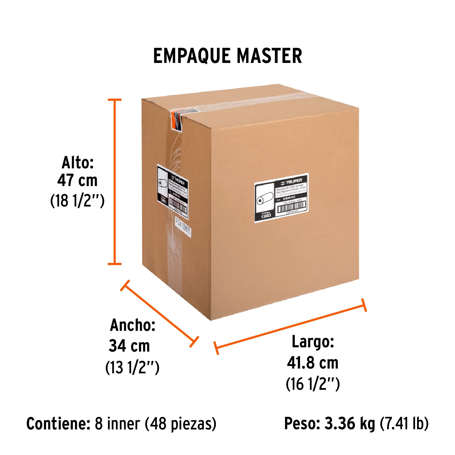 Felpa para rodillo 9 x 5/8" superficies poco rugosas, TRUPER - Empaque