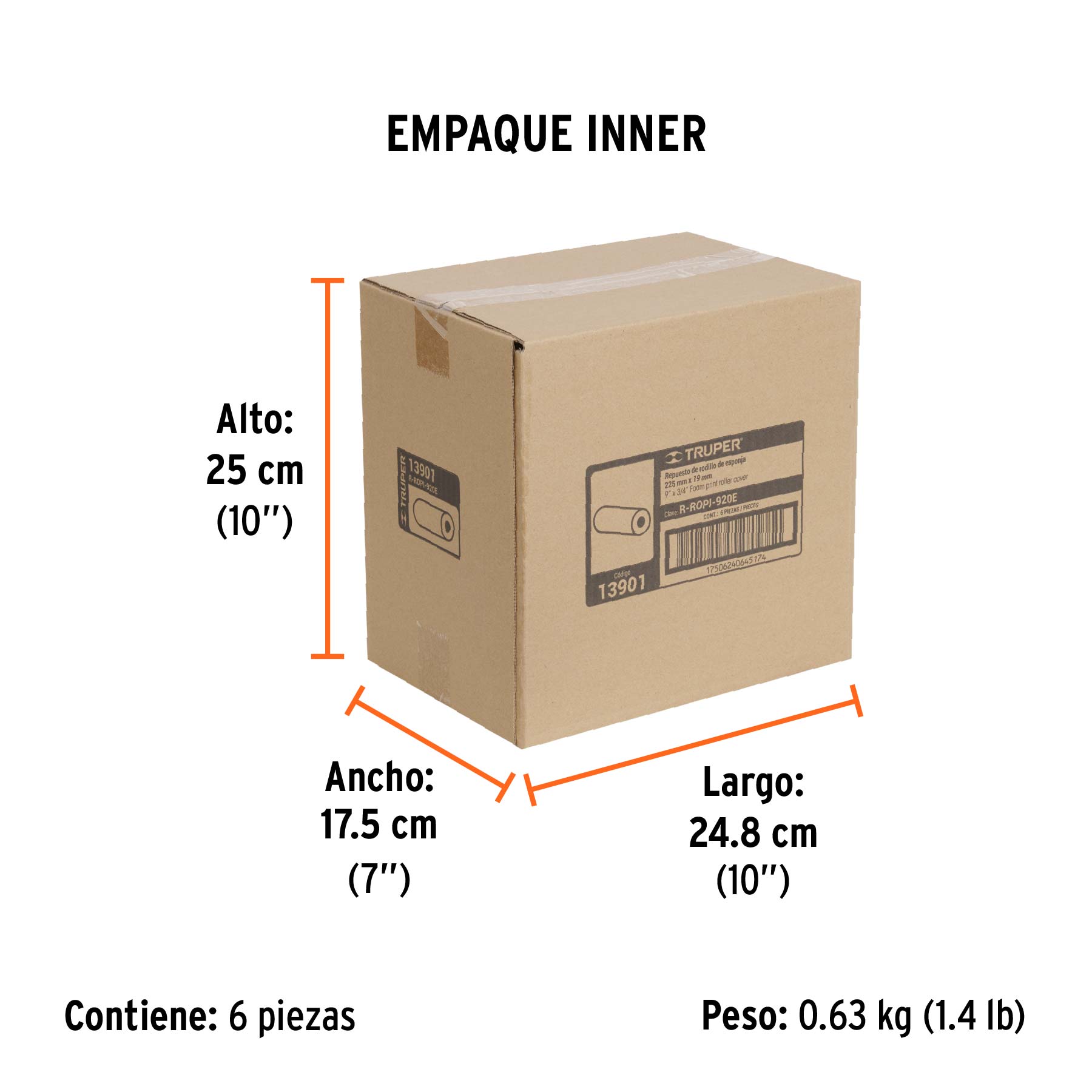 Felpa para rodillo 9 x 3/4" de esponja, superficies rugosas - Empaque