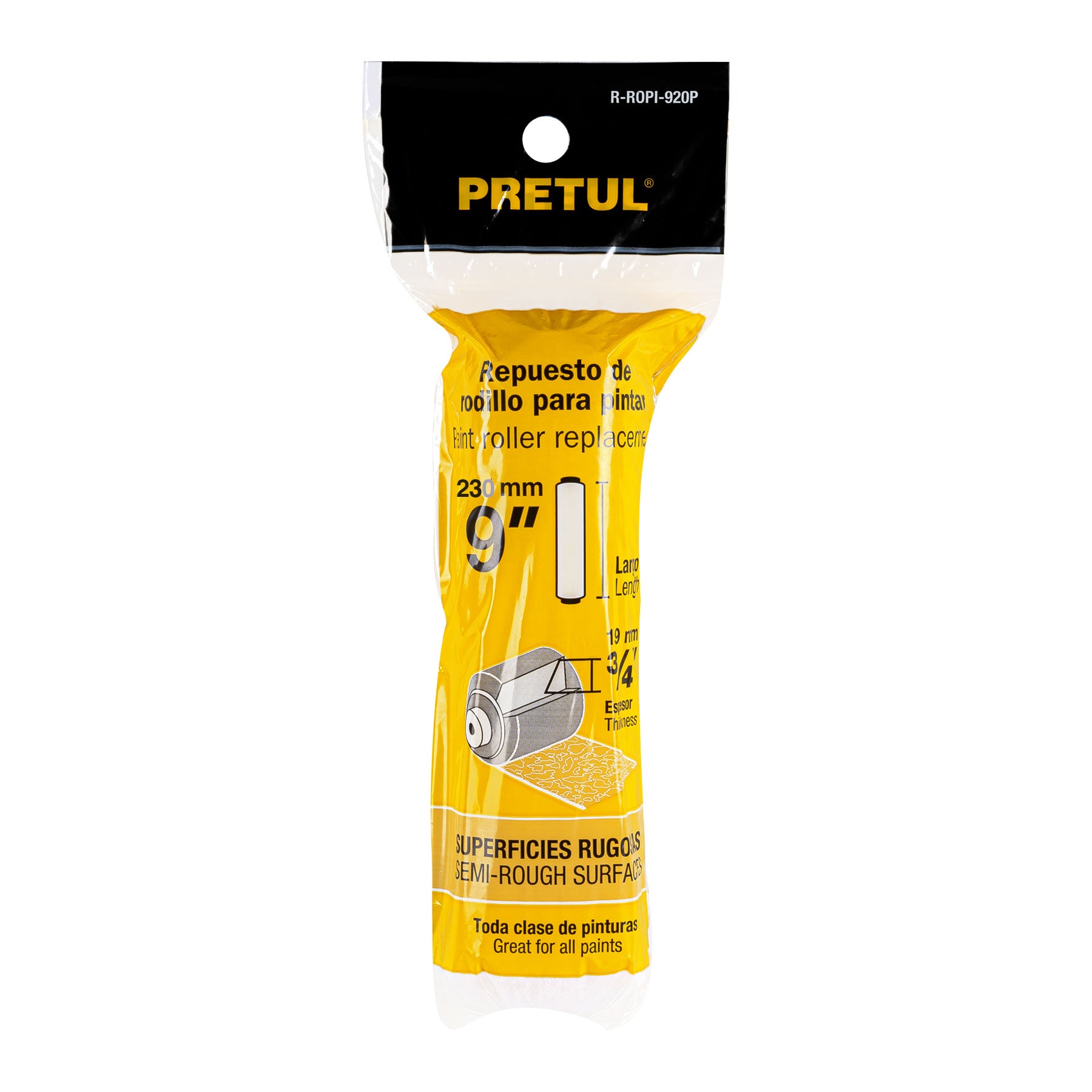 Felpa para rodillo 9 x 3/4" superficies rugosas, PRETUL