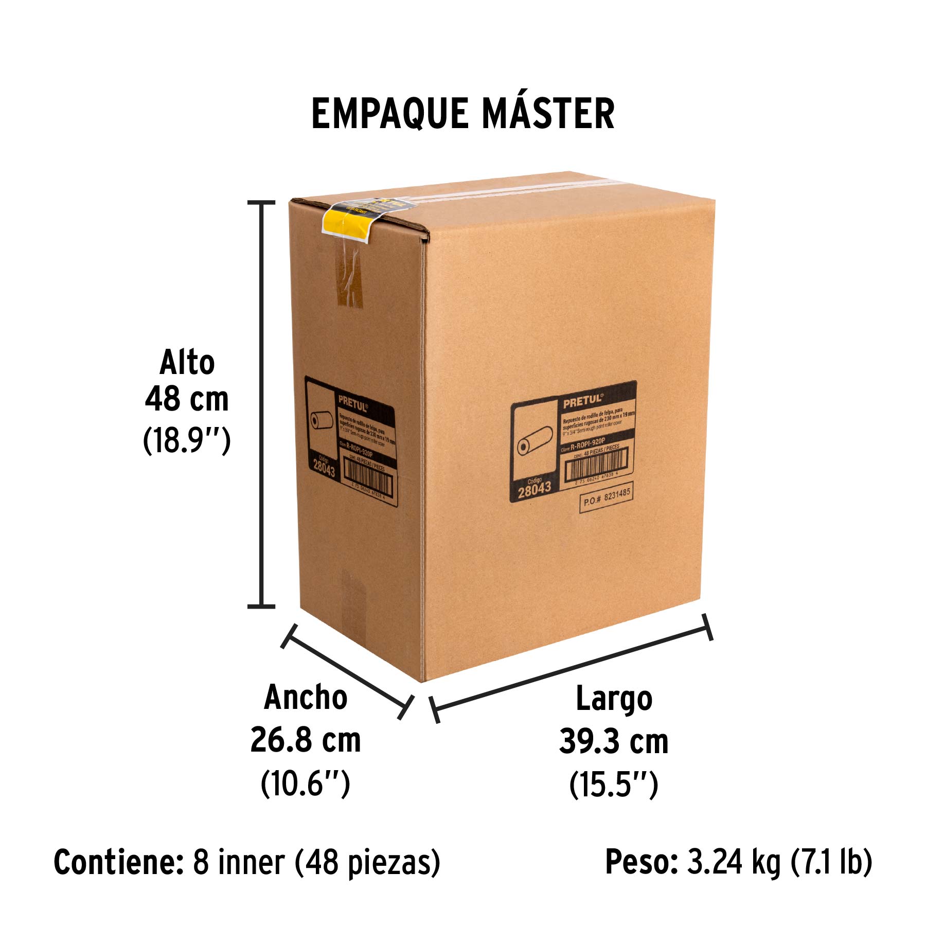 Felpa para rodillo 9 x 3/4" superficies rugosas, PRETUL - Empaque