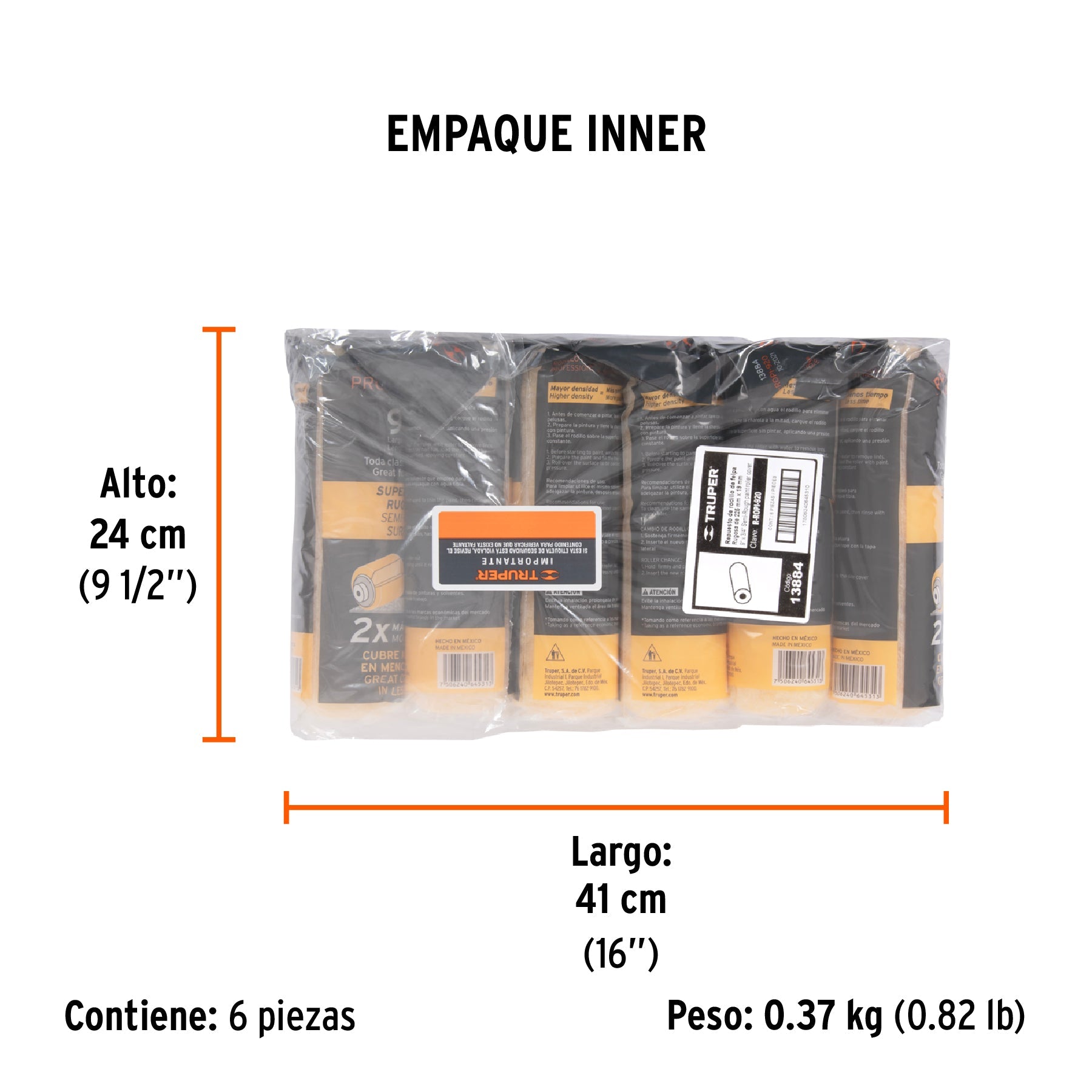 Felpa para rodillo 9 x 3/4" superficies rugosas, TRUPER - Empaque