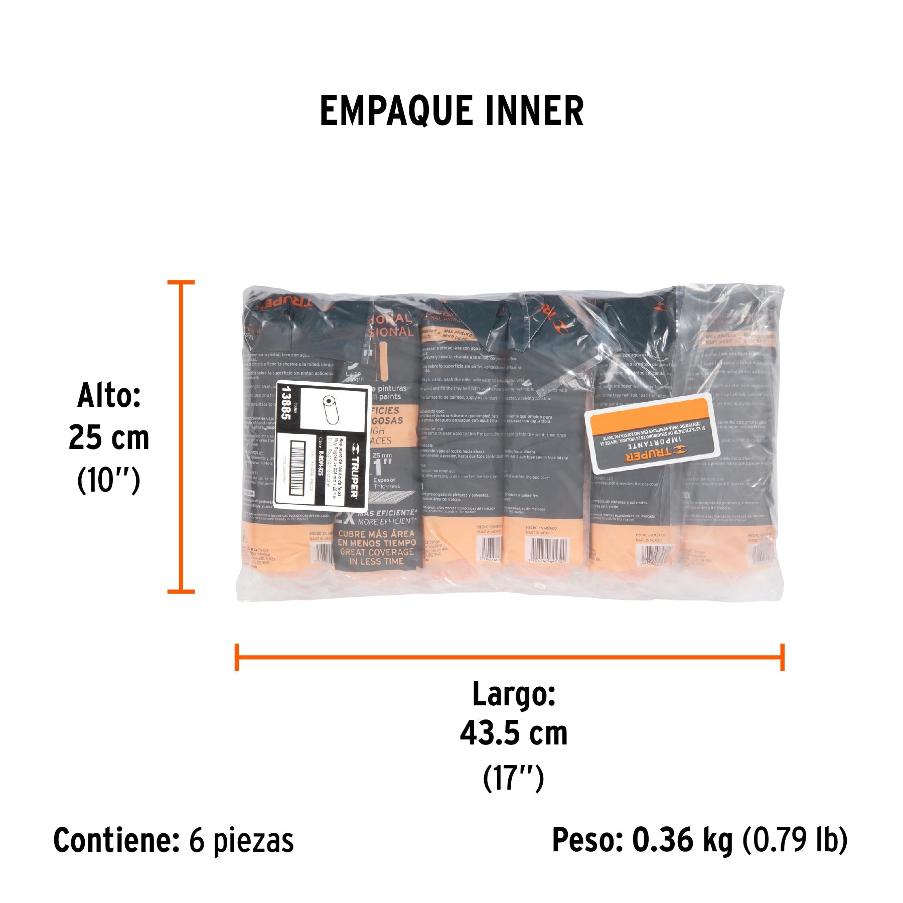 Felpa para rodillo 9 x 1" superficies muy rugosas, TRUPER - Empaque