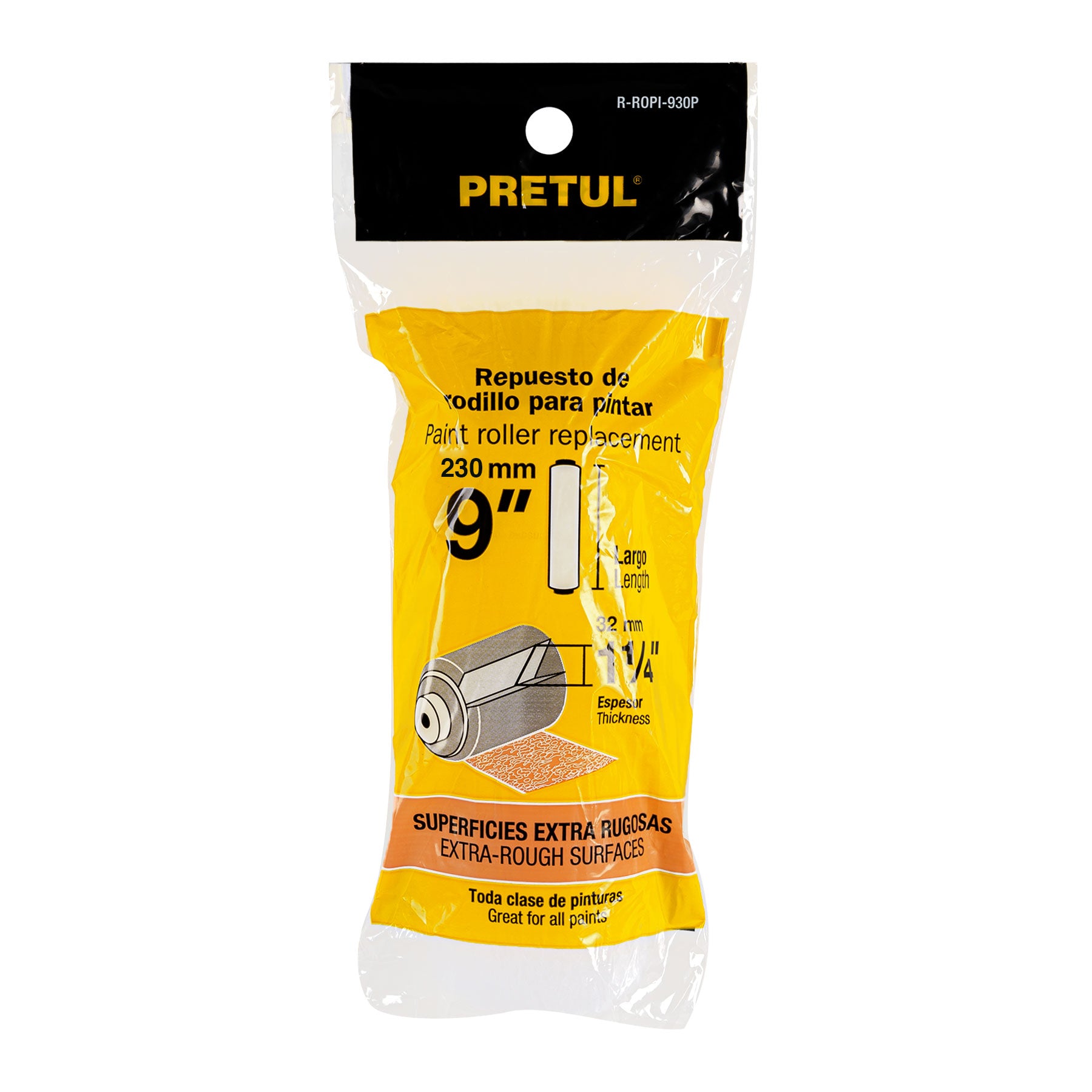 Felpa para rodillo 9x1-1/4" superficies extra rugosas,PRETUL
