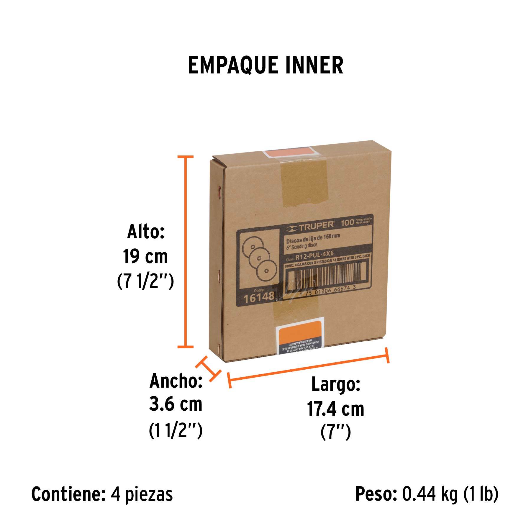 Paquete con 3 discos de lija 6" grano 100, para PUL-4X6T - Empaque