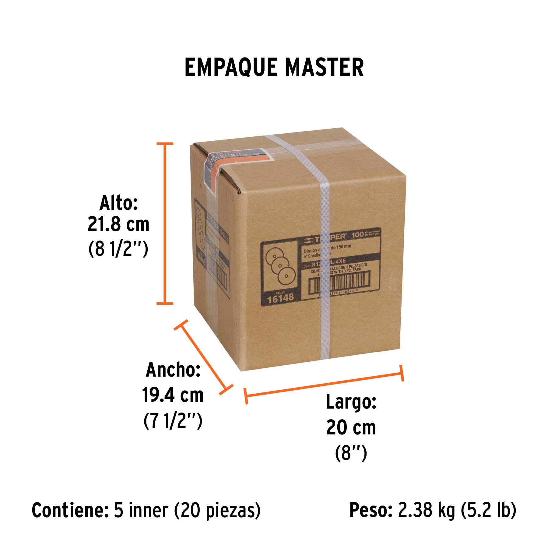 Paquete con 3 discos de lija 6" grano 100, para PUL-4X6T - Empaque