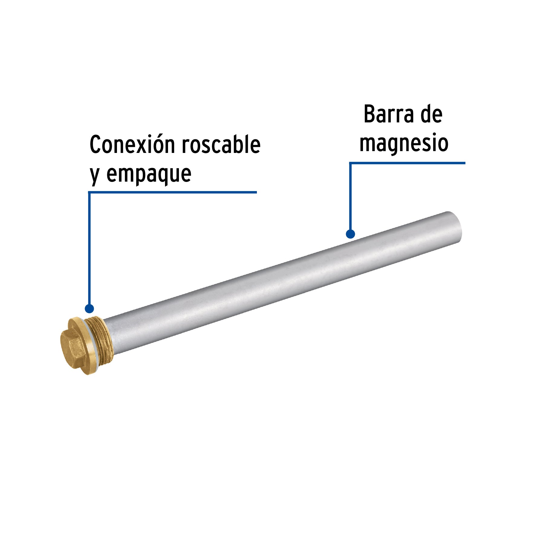 Ánodo de magnesio para calentador solar, 3/4", FOSET