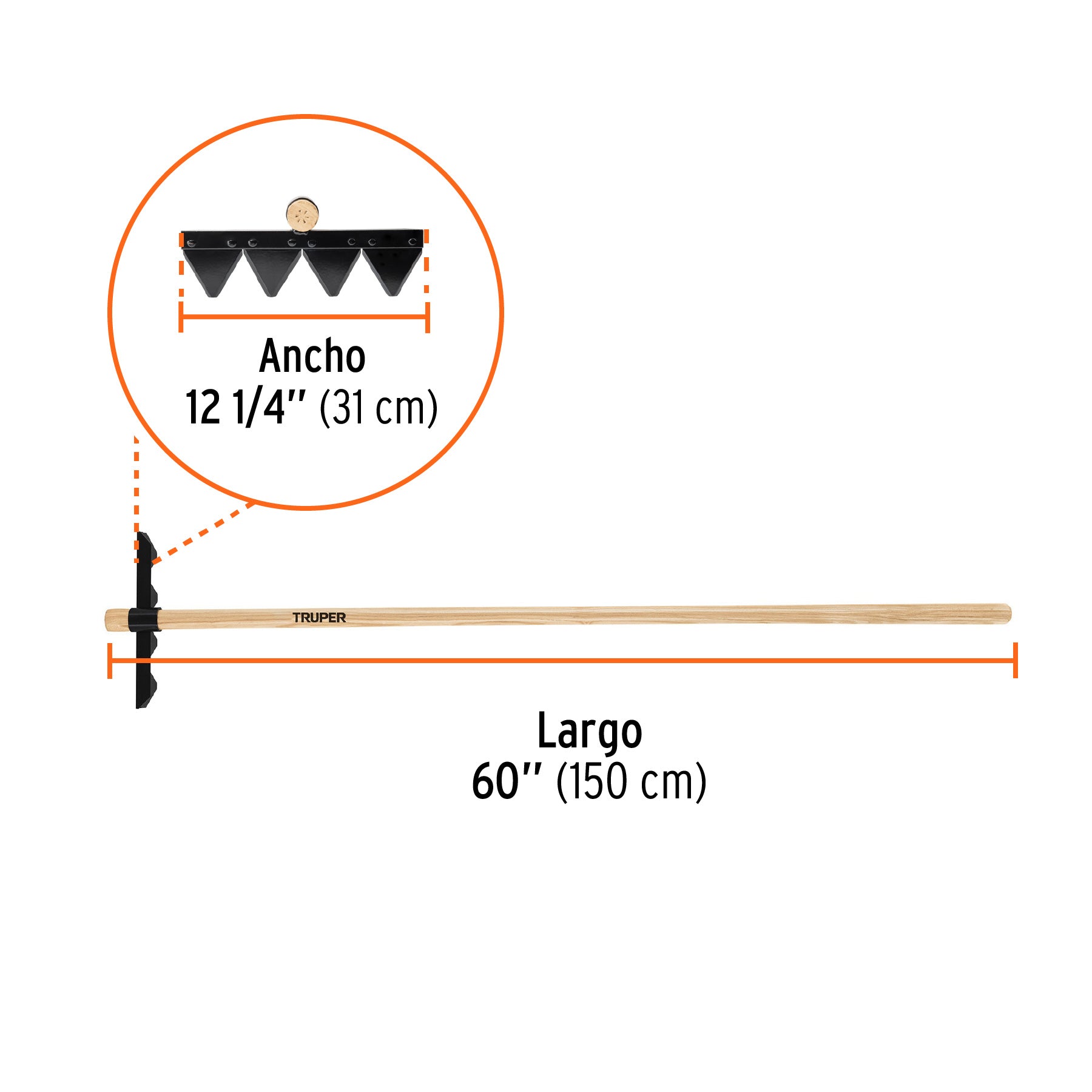 Rastrillo forestal con mango de madera de 60", TRUPER
