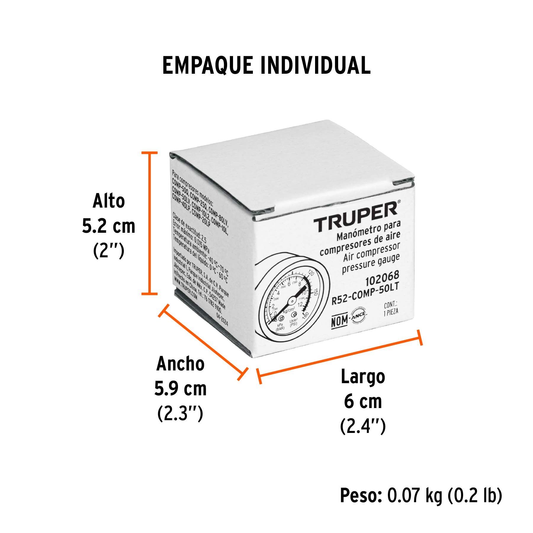 Manómetro para compresores Grupo 2, TRUPER - Empaque