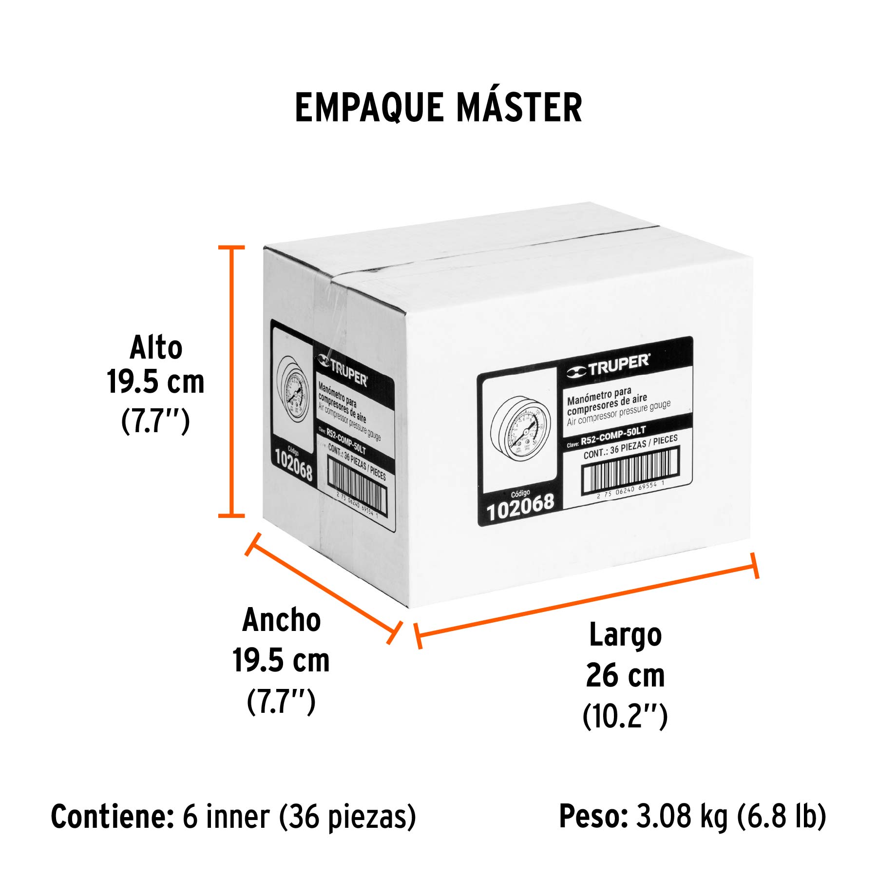 Manómetro para compresores Grupo 2, TRUPER - Empaque