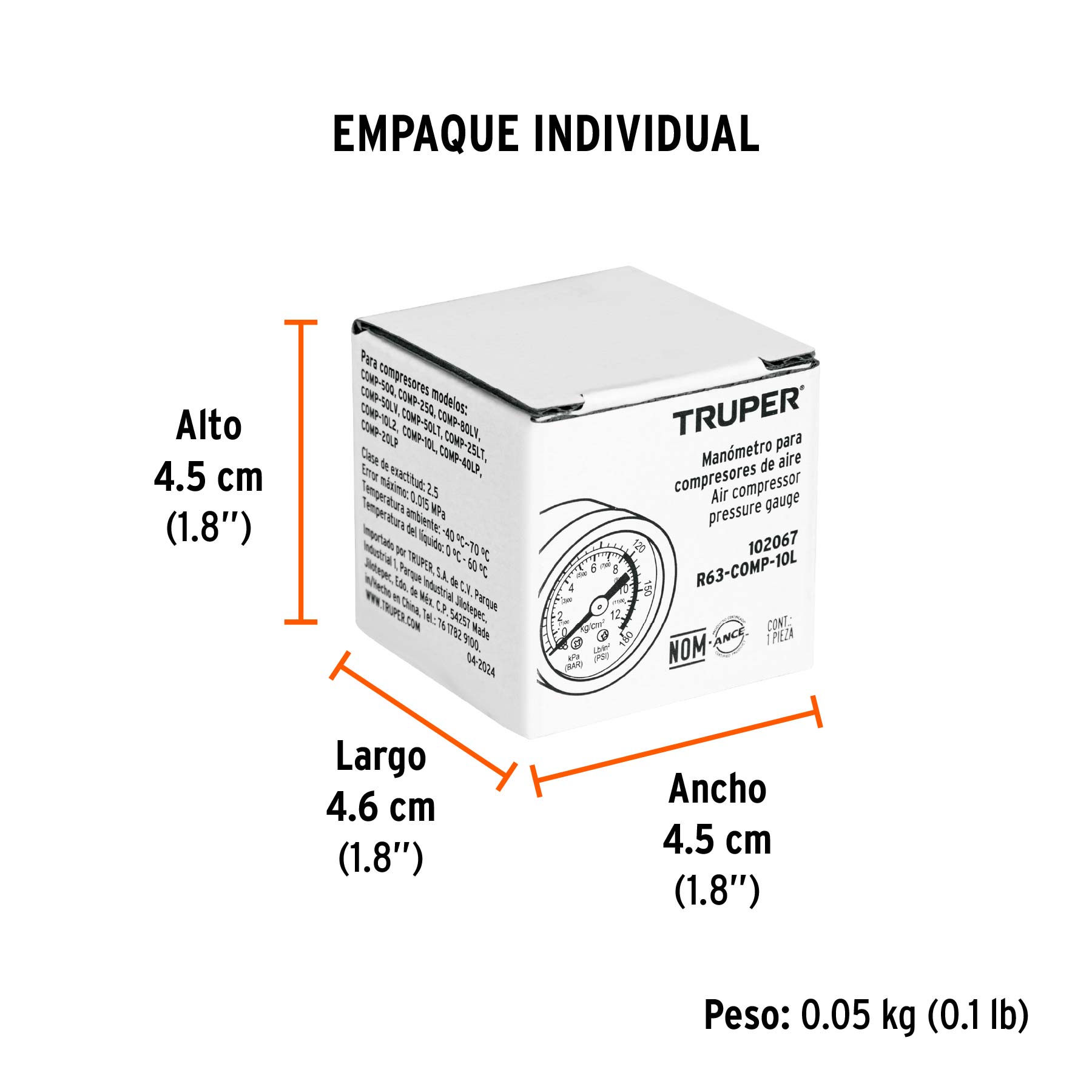Manómetro para compresores Grupo 1, TRUPER - Empaque