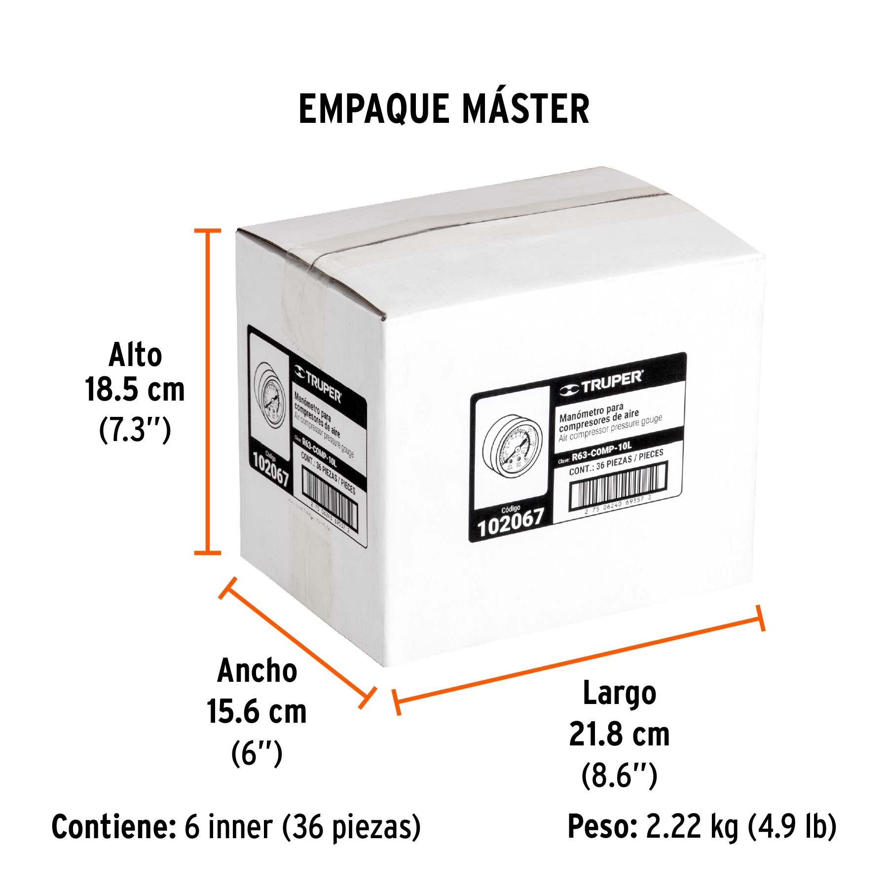 Manómetro para compresores Grupo 1, TRUPER - Empaque