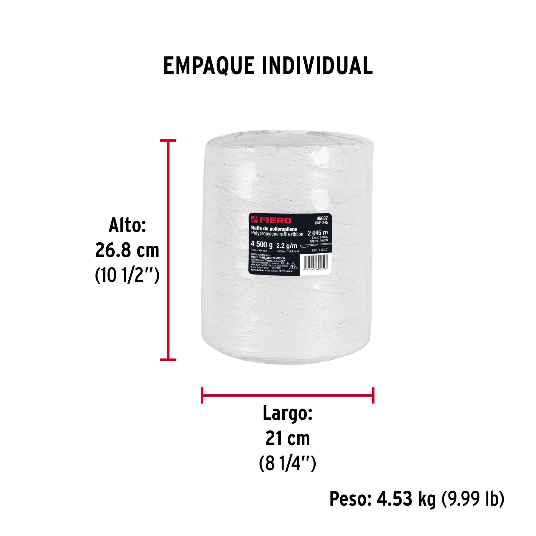 Rollo de rafia de 2045 m color blanco calibre 2.2 g/m - Empaque