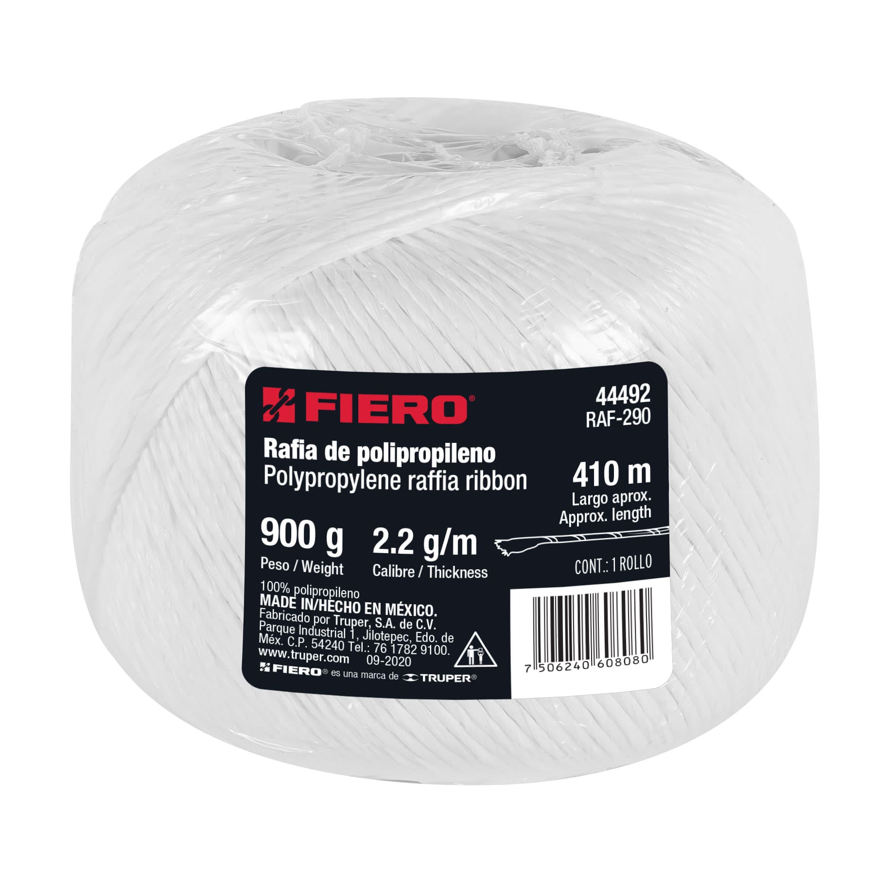 Rollo de rafia de 410 m color blanco calibre 2.2 g/m, FIERO