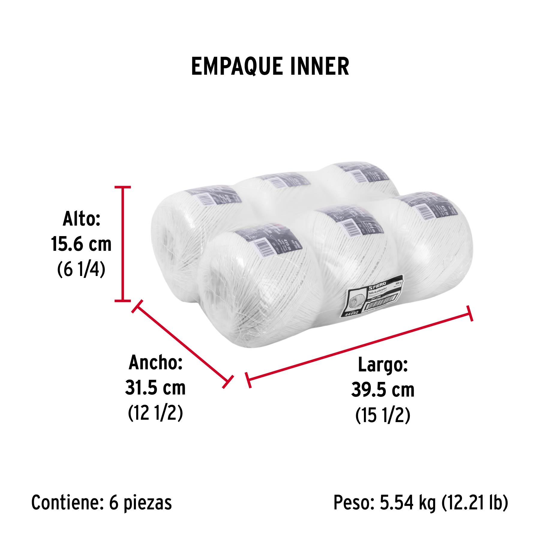 Rollo de rafia de 410 m color blanco calibre 2.2 g/m, FIERO - Empaque