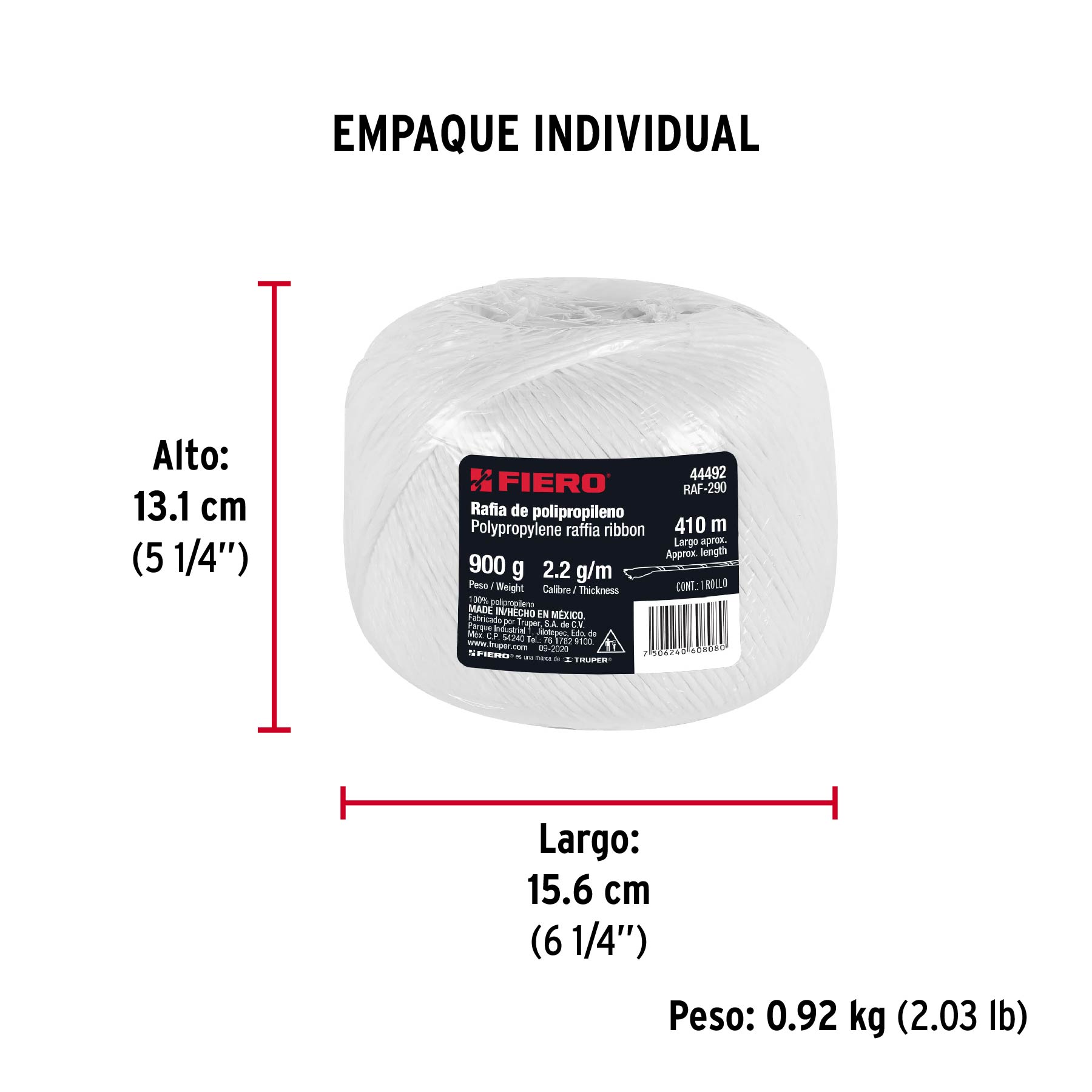 Rollo de rafia de 410 m color blanco calibre 2.2 g/m, FIERO - Empaque