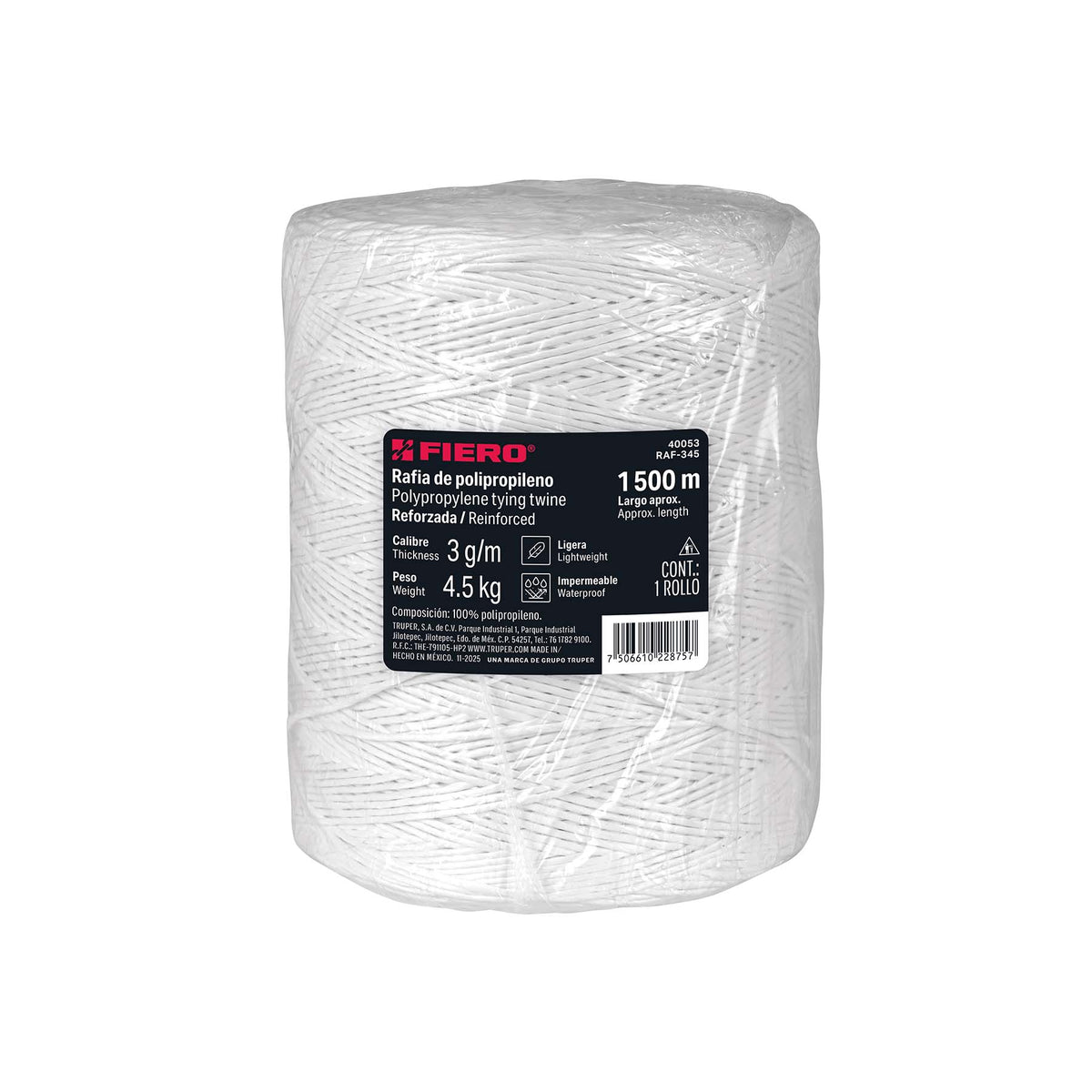 Rollo de rafia de 1500 m color blanco calibre 3 g/m, FIERO