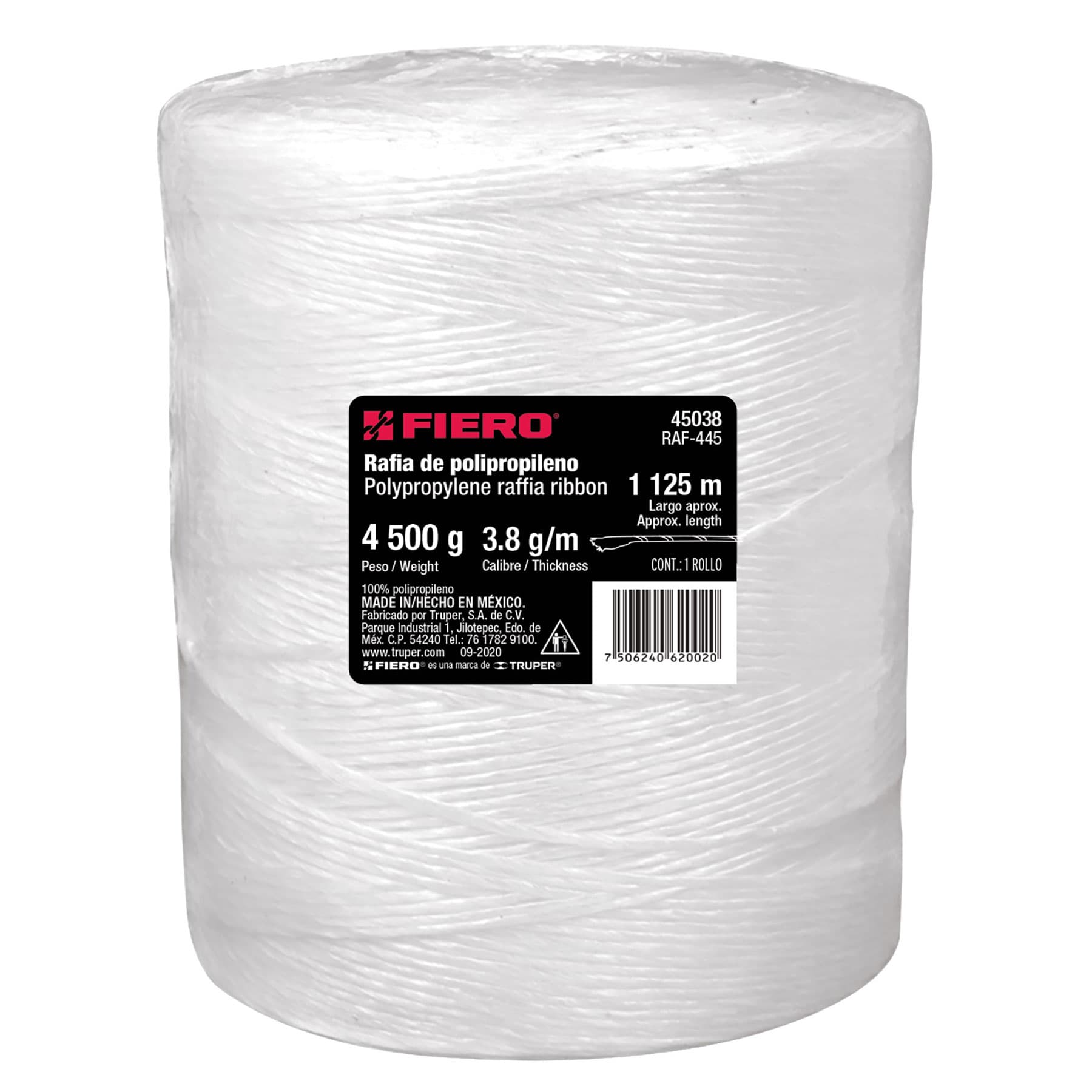 Rollo de rafia de 1125 m color blanco calibre 3.8 g/m