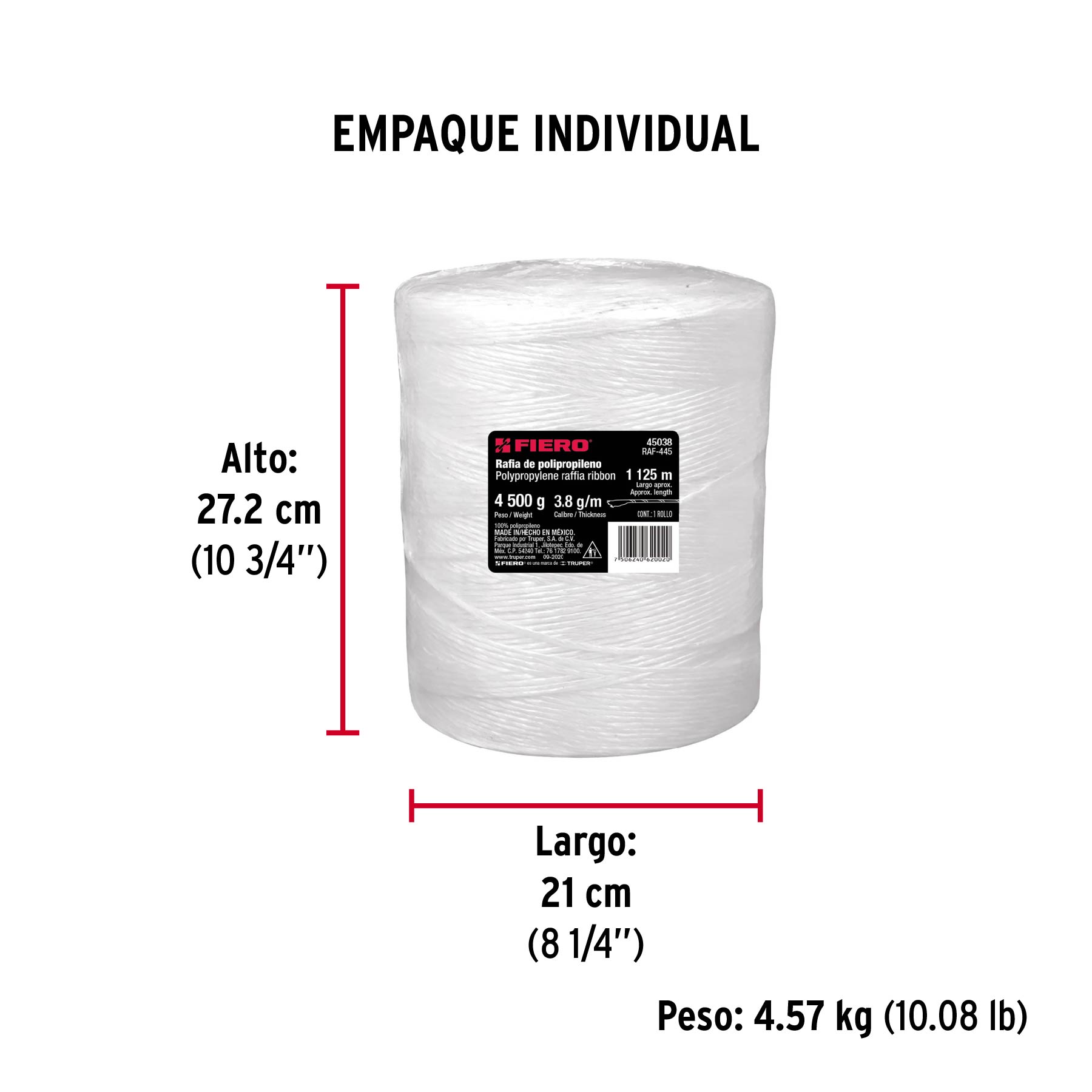Rollo de rafia de 1125 m color blanco calibre 3.8 g/m - Empaque